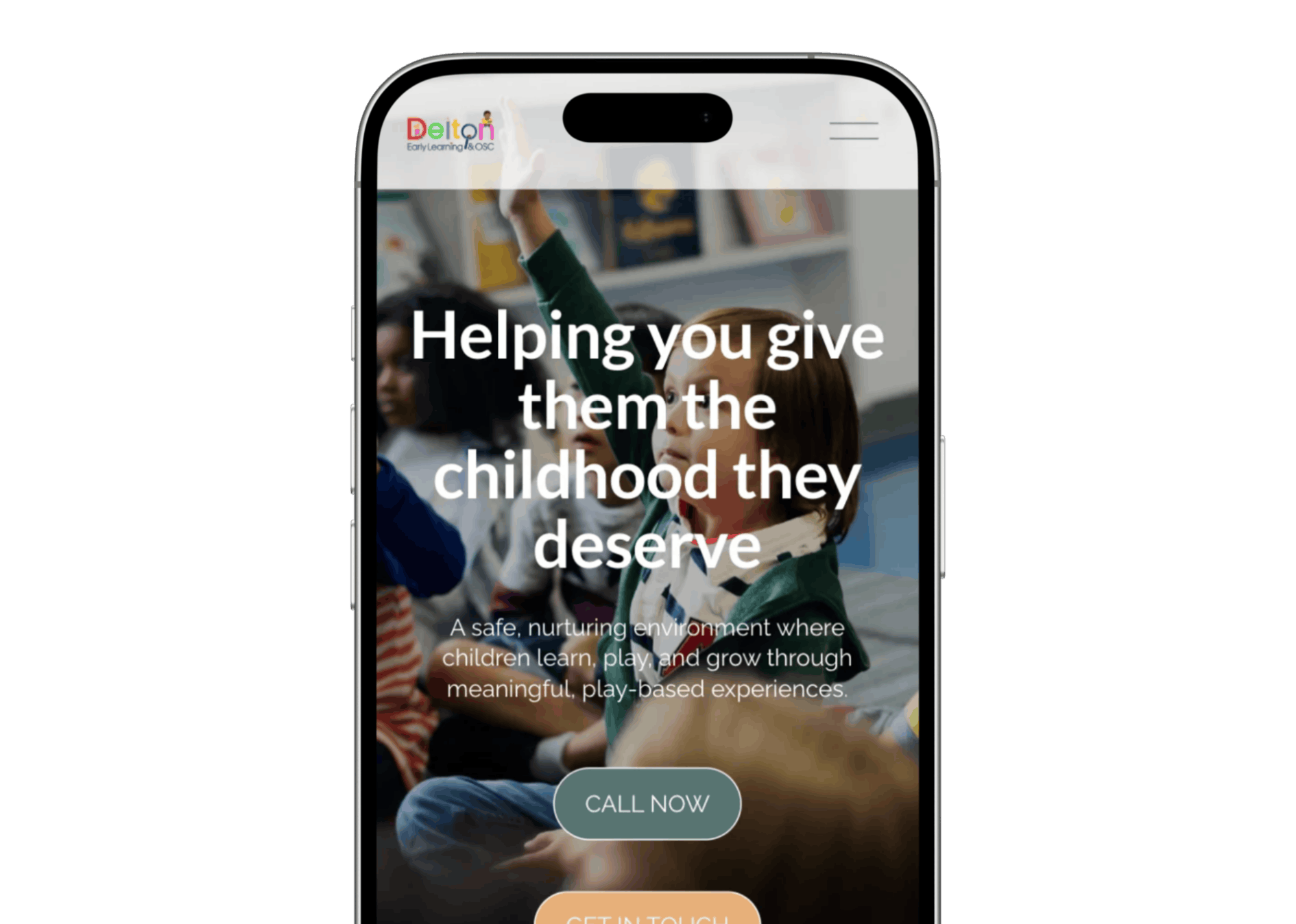 Mobile view of the Delton Early Learning childcare website