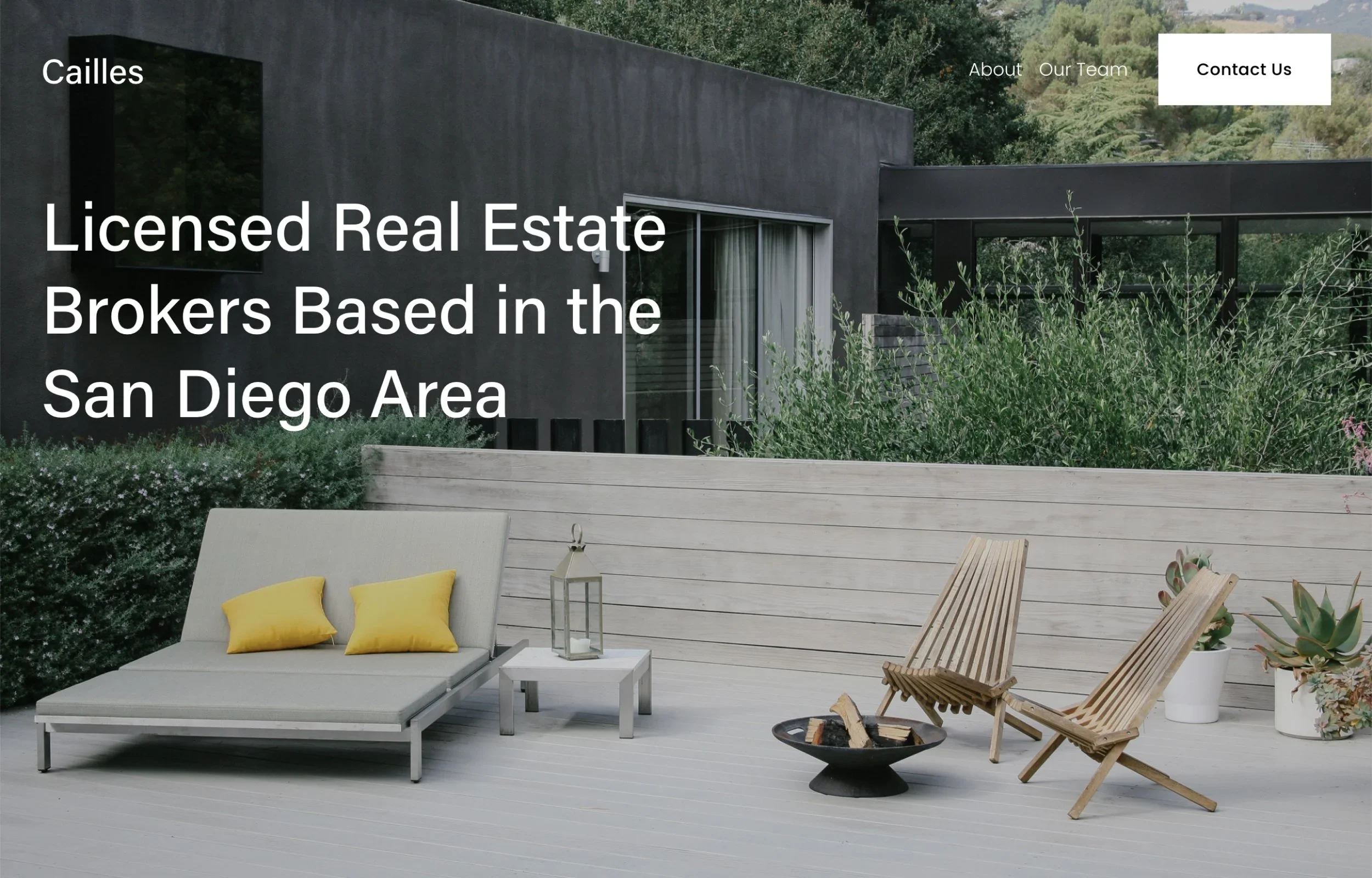 Cailles Squarespace real estate template with a modern home background and prominent brokerage headline.