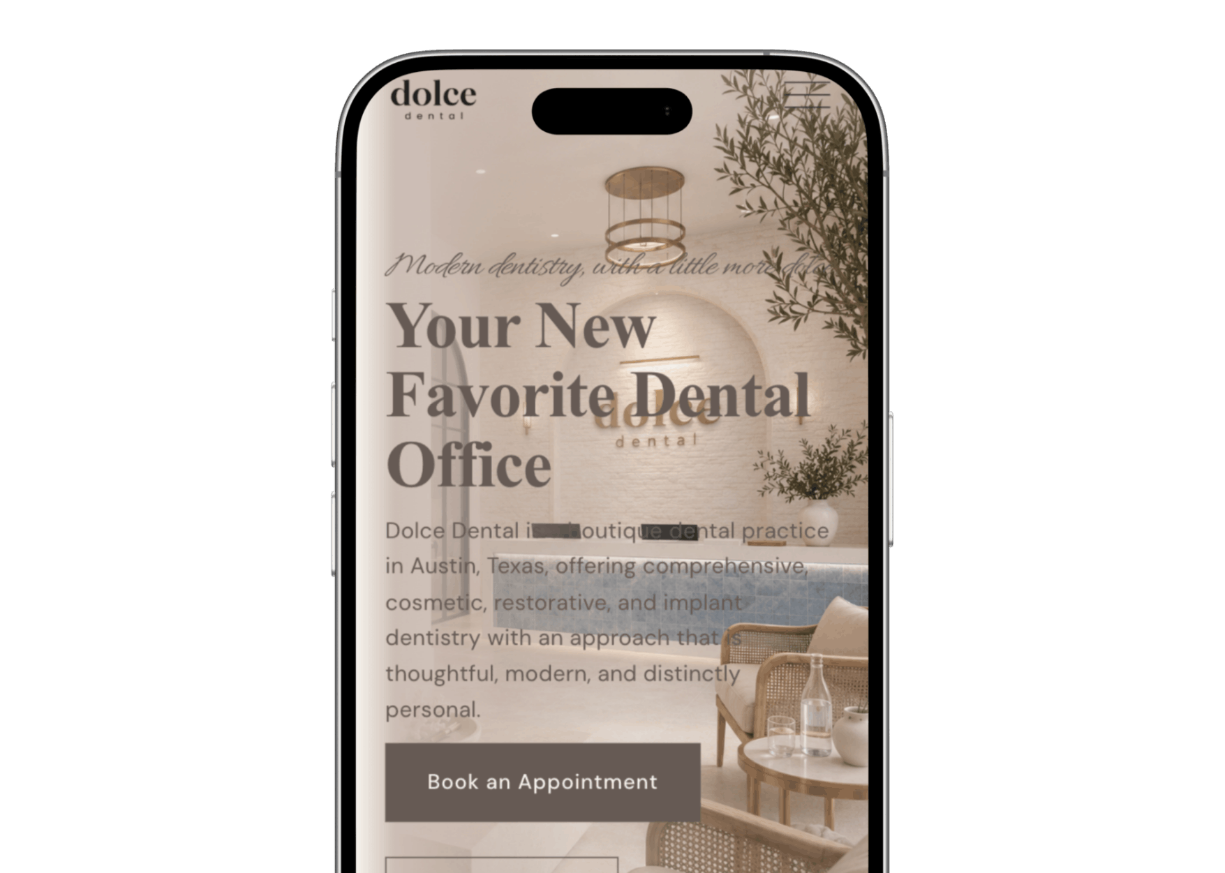Responsive mobile view of the Dolce Dental Squarespace website