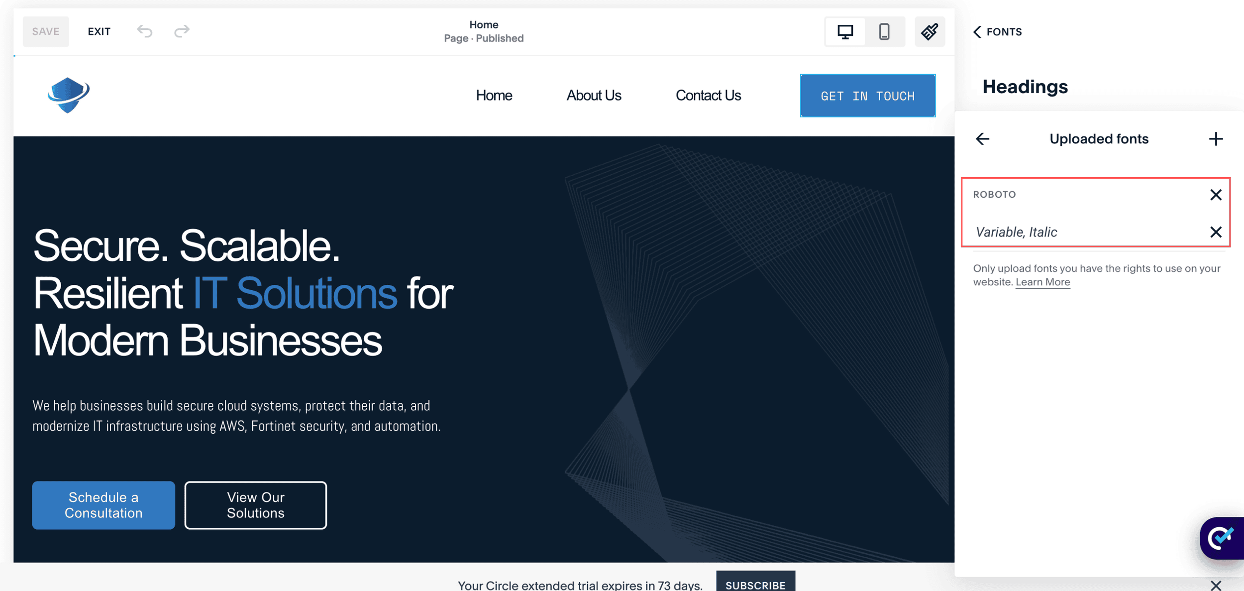uploading custom font file in Squarespace font panel