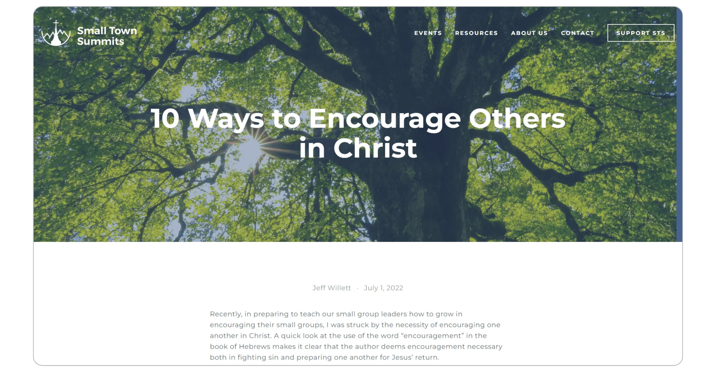 encouragement list article shared on a church blog