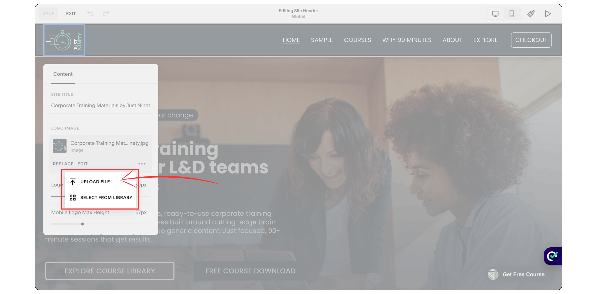 Uploading a logo in Squarespace using Site Title and Logo settings