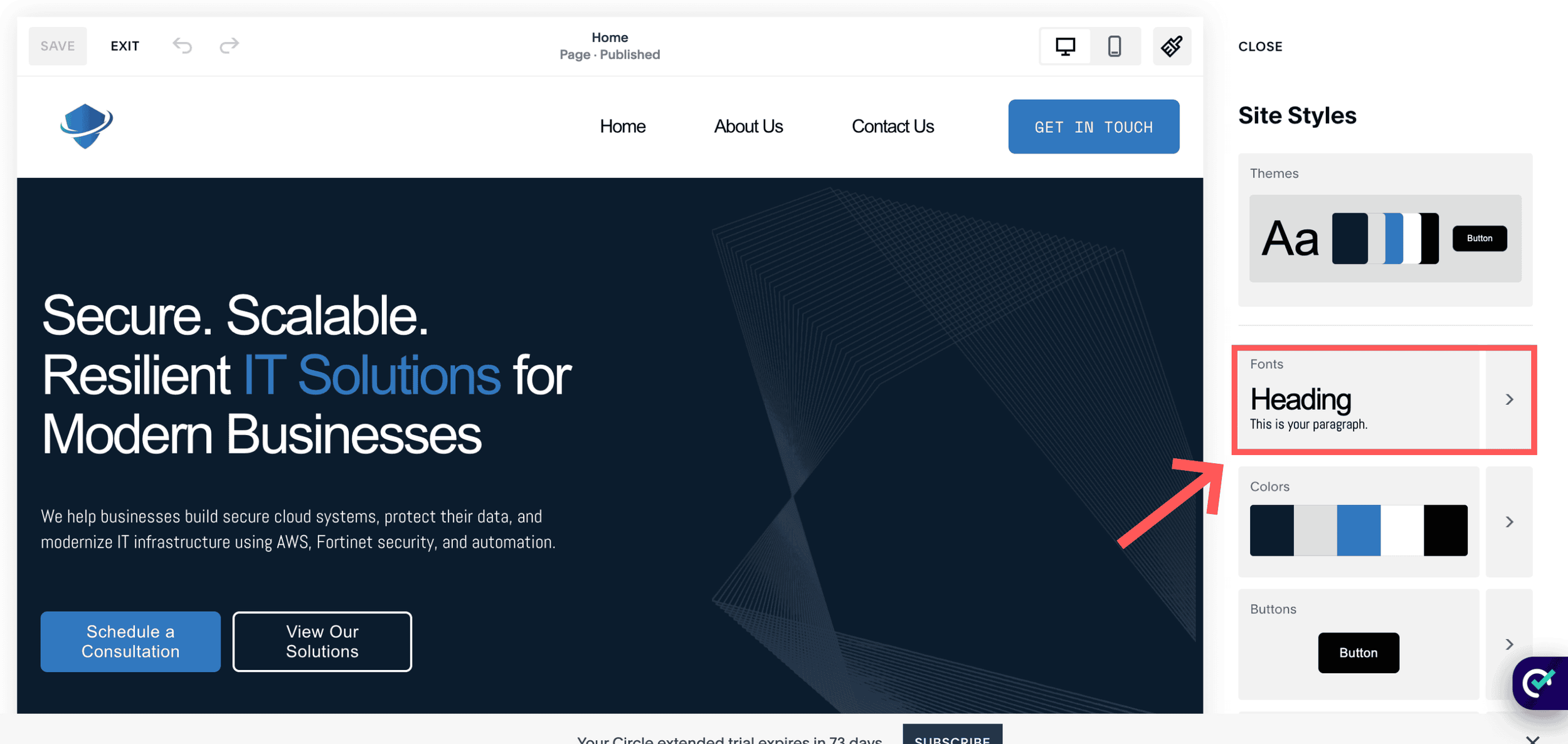 Squarespace fonts settings panel with typography options