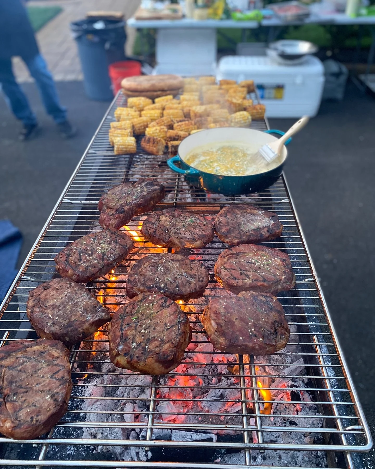 Reverse seared Ribeye with Tarragon Garlic Butter and Grilled Corn