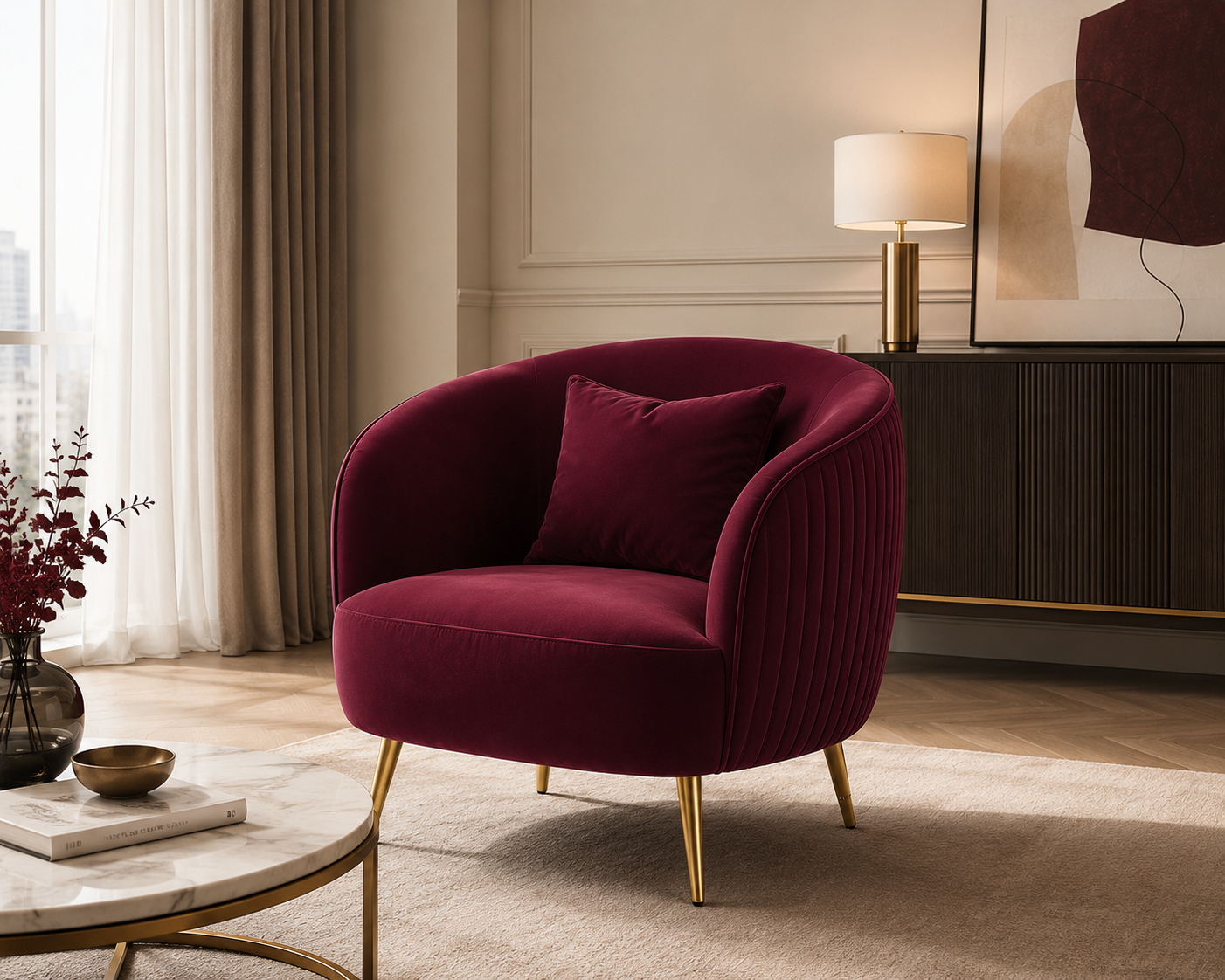 Gene 1 Seater Velvet Sofa - Deep Plum