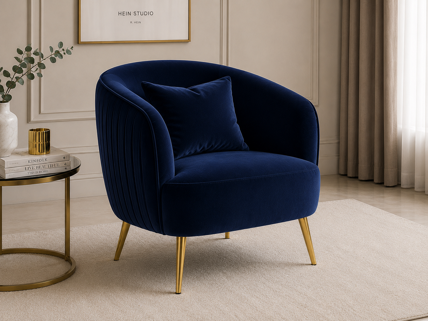 Gene 1 Seater Velvet Sofa - Blue