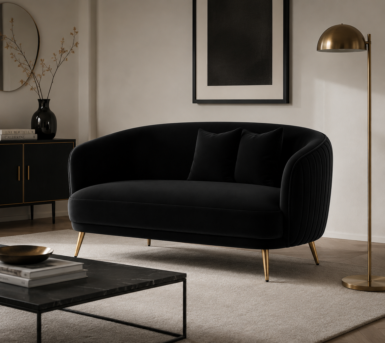 Origin 2 Seater Velvet Sofa - Black