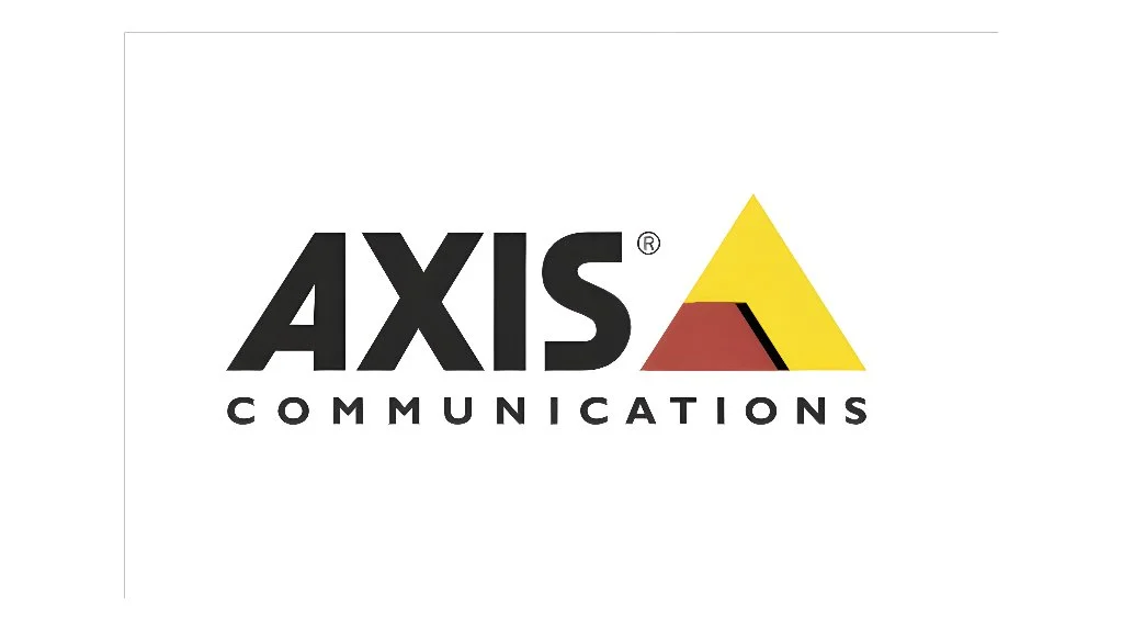 Logo for AXIS Communications with a yellow triangle and a smaller brown triangle underneath, with a black line separating them.