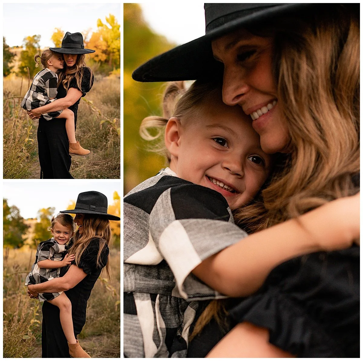 Mother hugging her daughter during golden hour fall family photos in Boise, Idaho