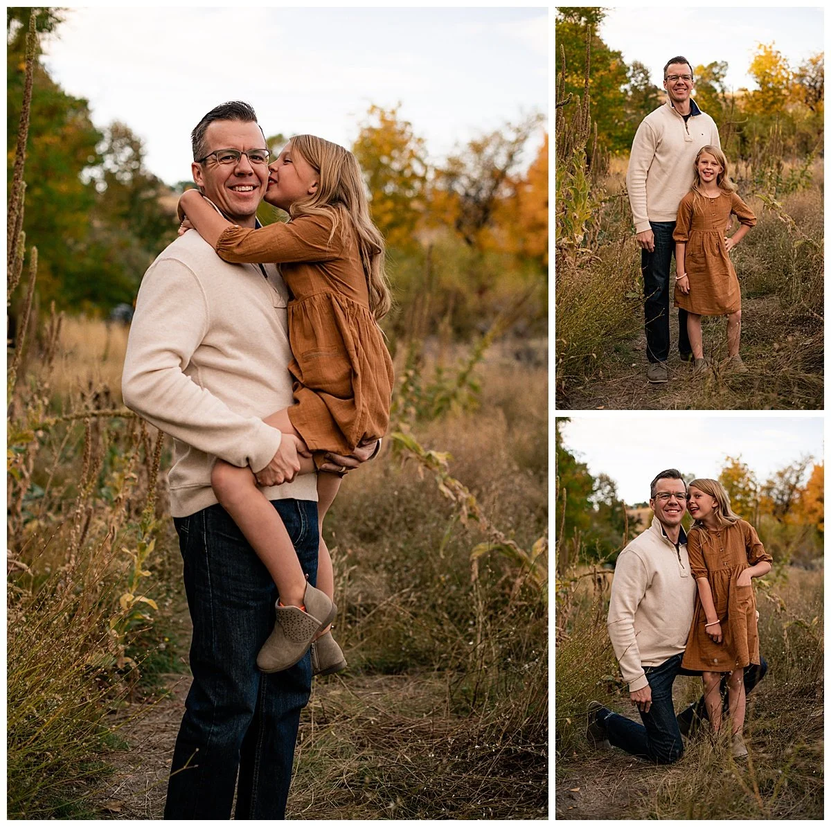 Father playing with his children during a fall photo session in the Boise Foothills with Kim Starkey