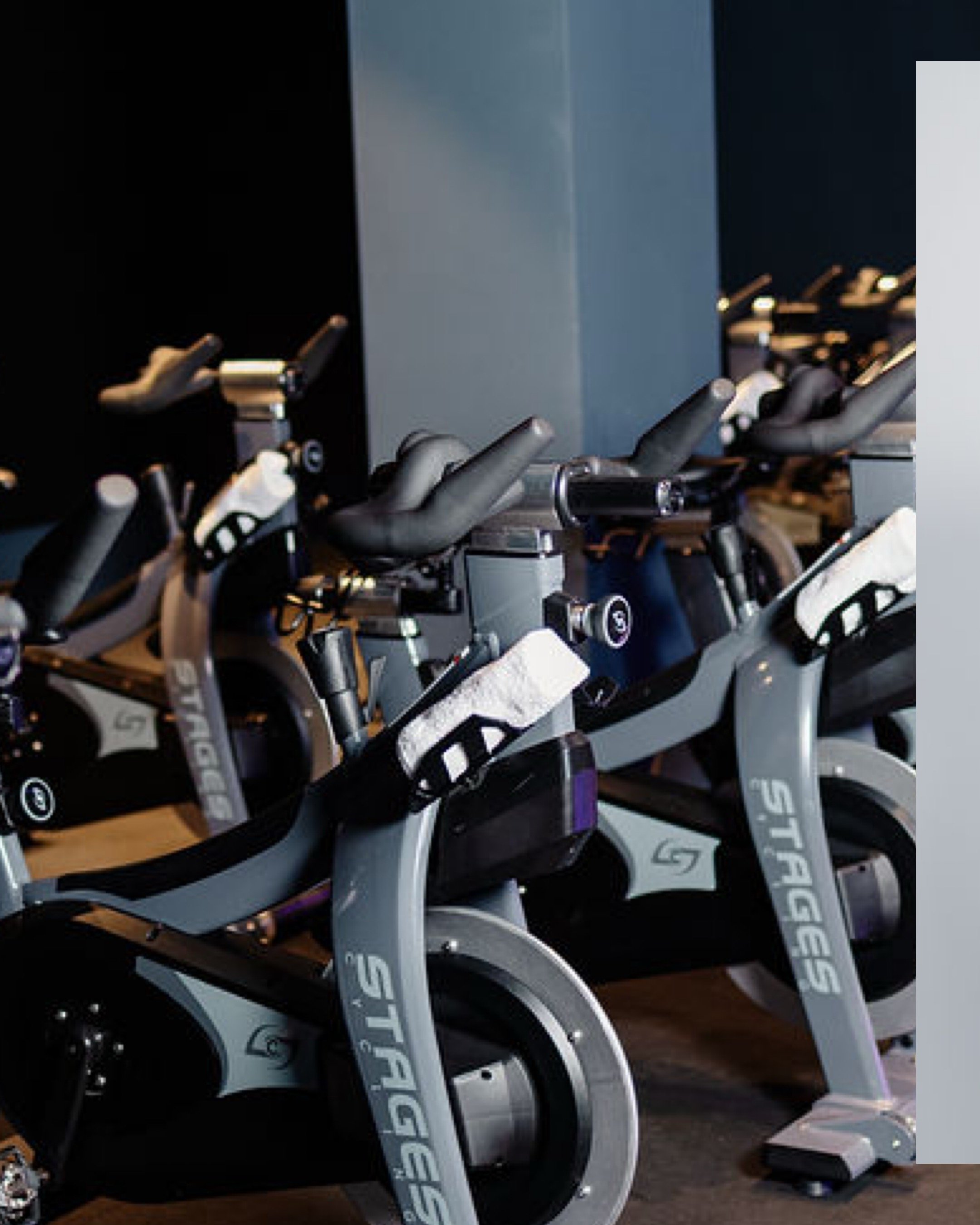 Indoor cycling studio with stationary bikes