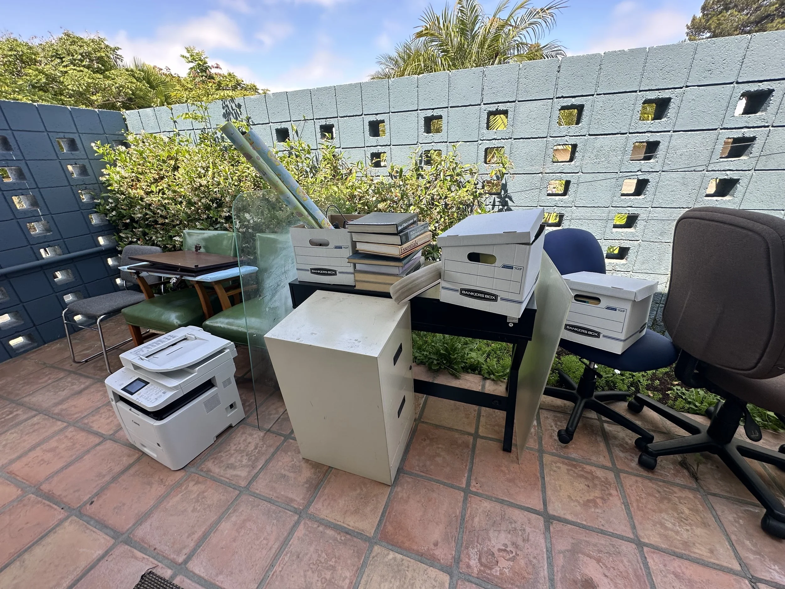 More furniture from the Clinic office, most of their items were placed in the patio.