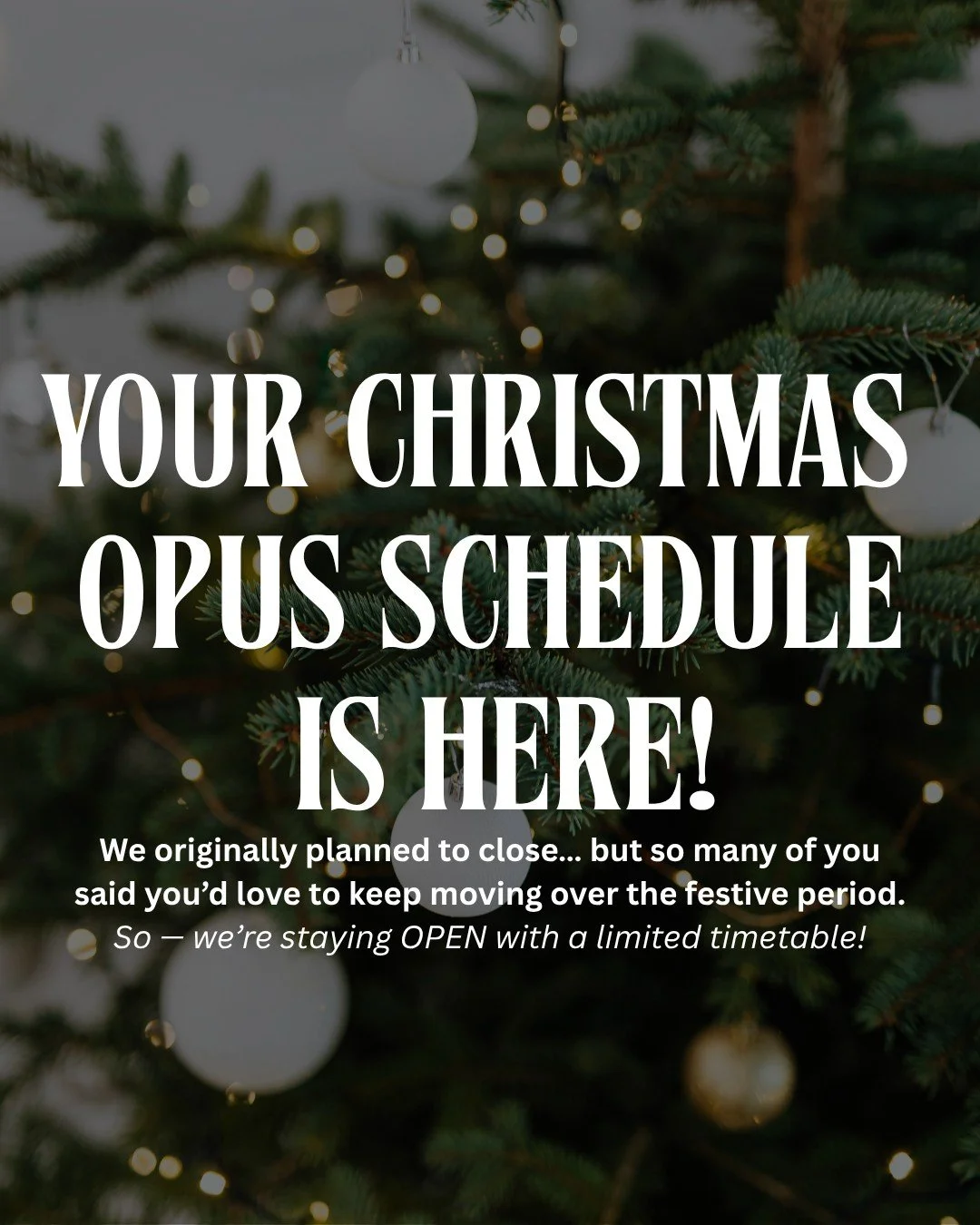 ✨ CHRISTMAS TIMETABLE ANNOUNCEMENT ✨
We originally planned to fully close over the festive period&hellip;
but you helped us shape a different plan. 

After chatting with many of you, we learned that:
1. Some don&rsquo;t celebrate Christmas
2. Some re