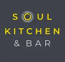Logo for SOUL KITCHEN & BAR with yellow and white text on a dark background.
