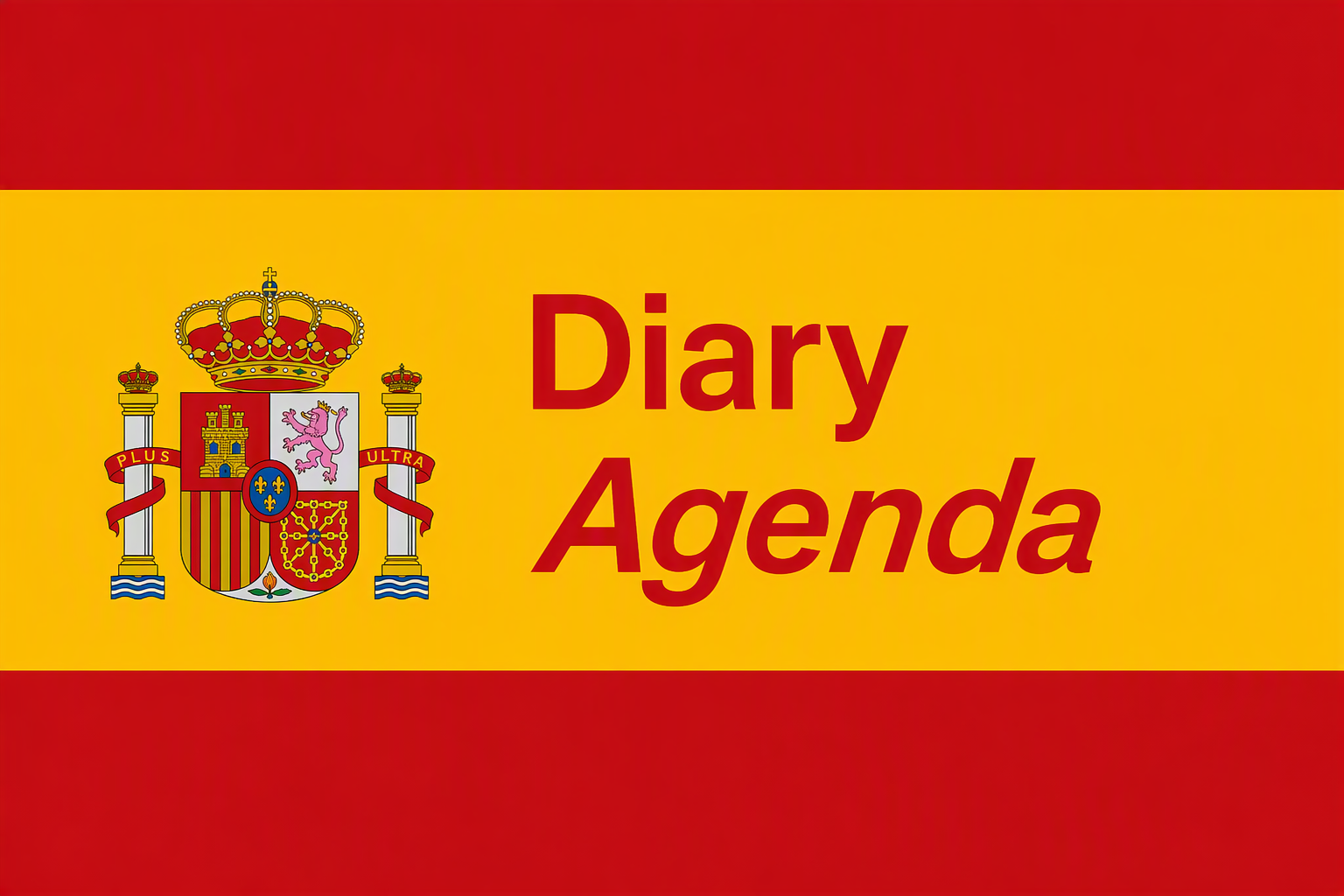 Cover of a diary or agenda with the Spanish flag background and the Spanish coat of arms, featuring the words 'Diary Agenda' in bold red letters.
