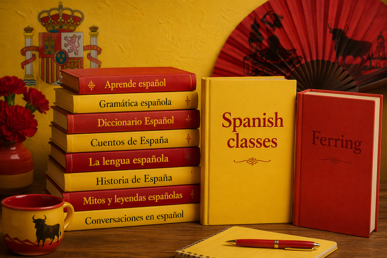 Spanish books and one saying Spanish classes, one saying Ferring
