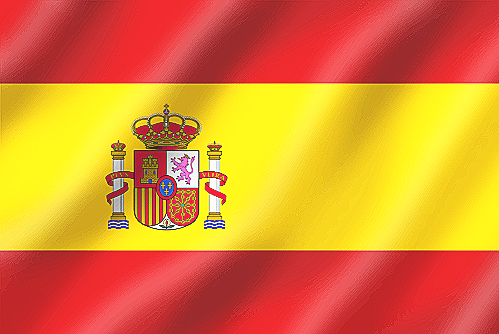 Spanish flag with red and yellow horizontal stripes and the national coat of arms in the center
