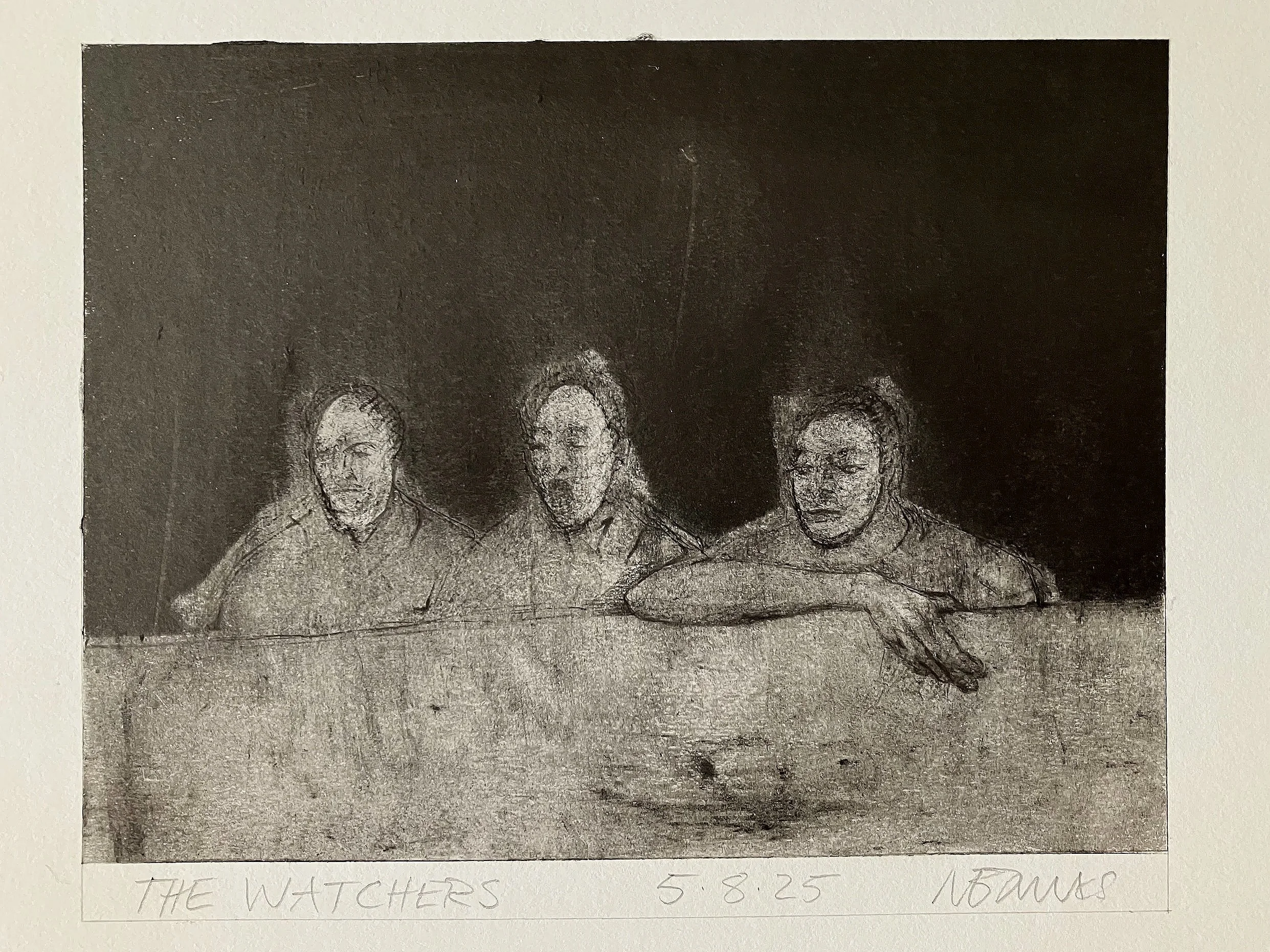 'The Watchers' 2025 Pencil and Graphite on paper. 21 x 16 cm