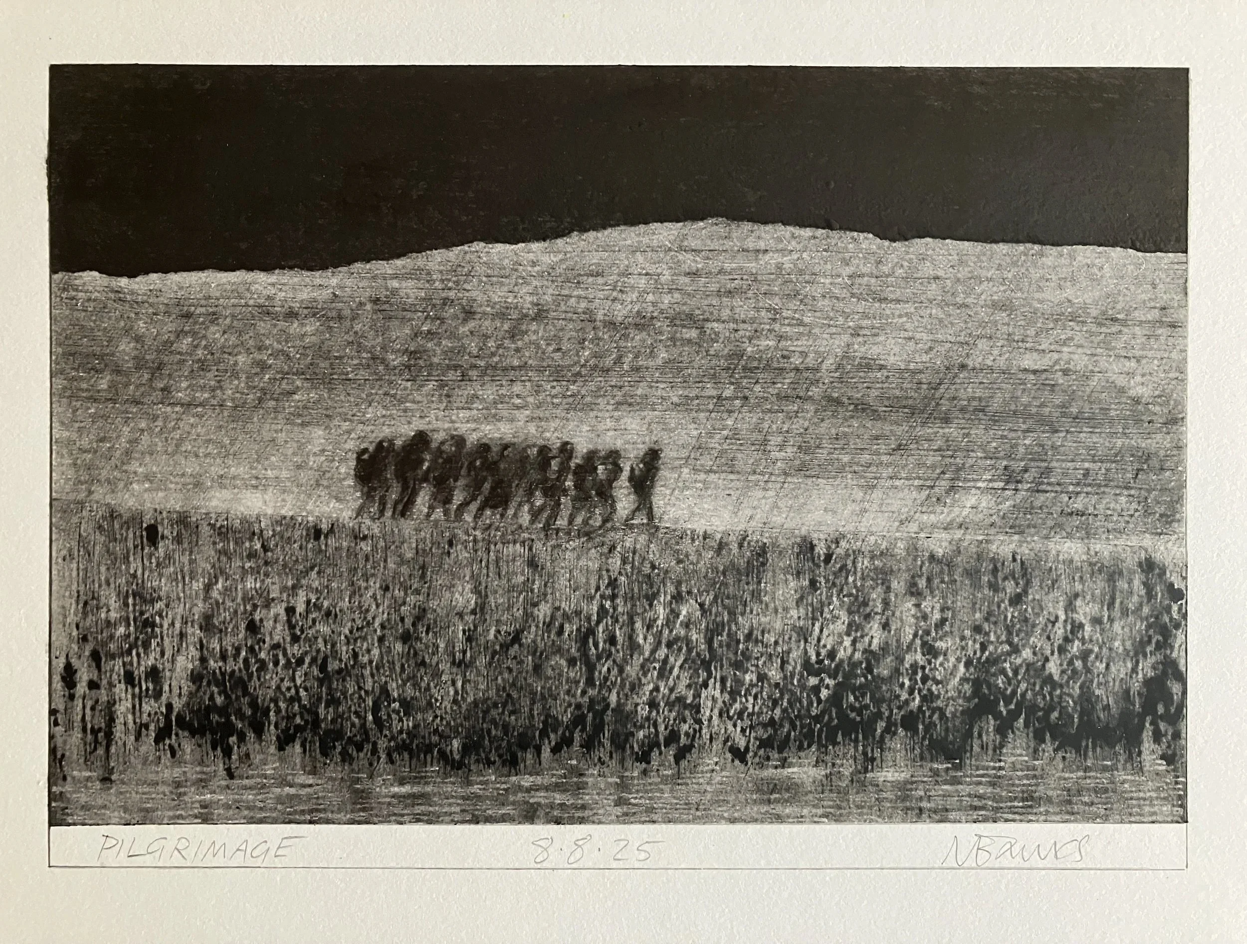 'Pilgrimage' 2025. Pencil and Graphite on paper 21 x 15 cm