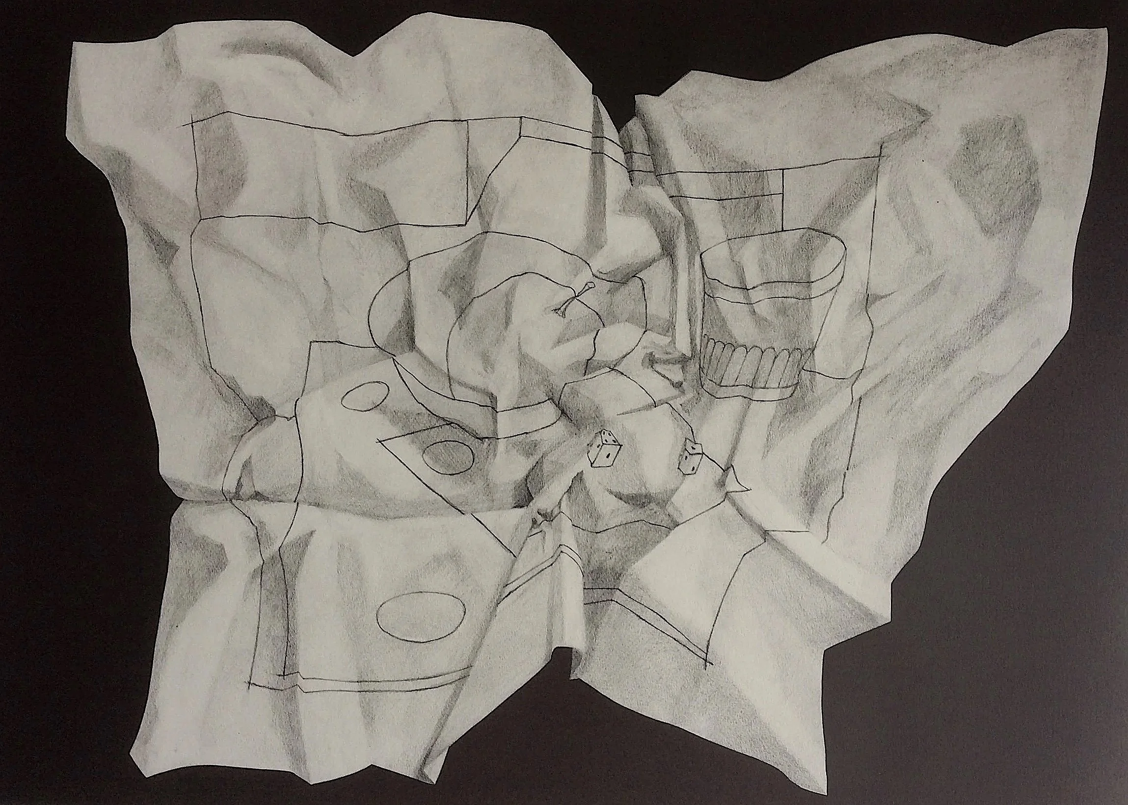 'Drawing of a Discarded Drawing' 2019 Pencil on inlaid paper.
69 x 48 cm
