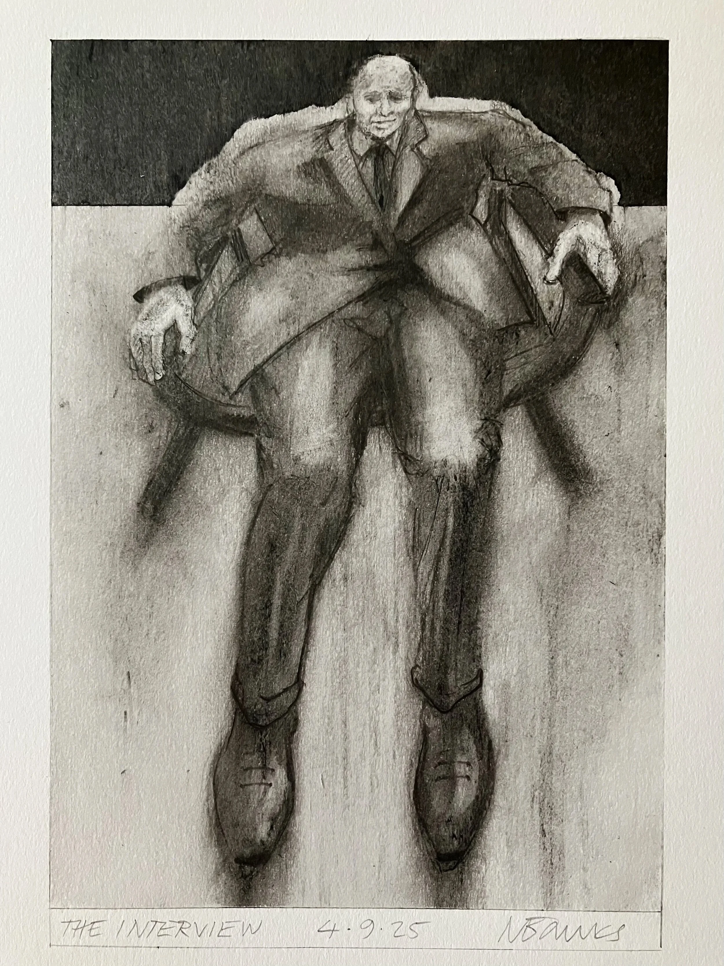 'The Interview' 2025. Pencil on paper
21 x 16 cm