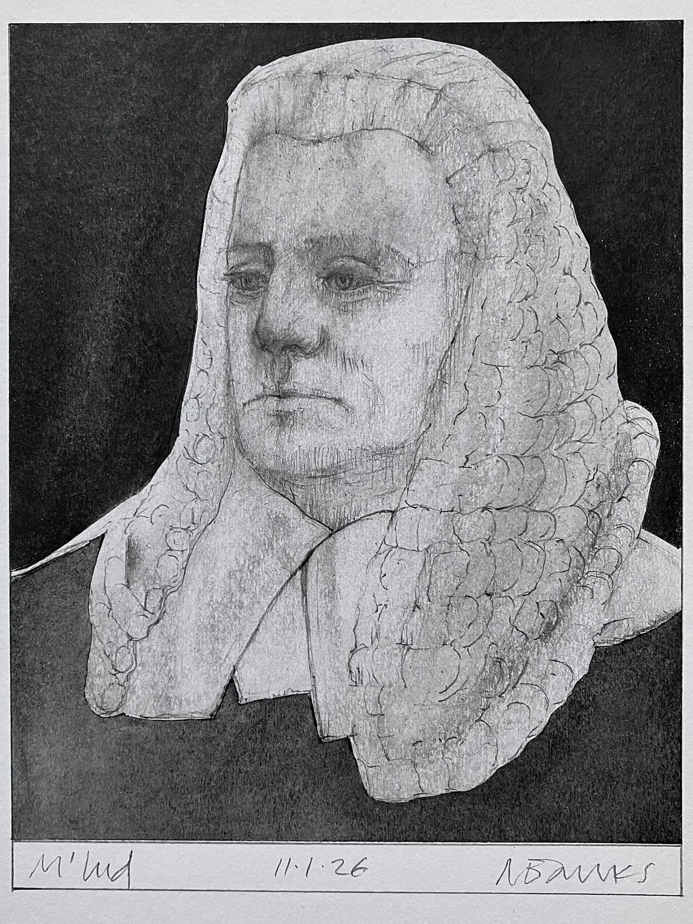 'M'lud'  2026.  Pencil and graphic on paper. 
18 x 14 cm