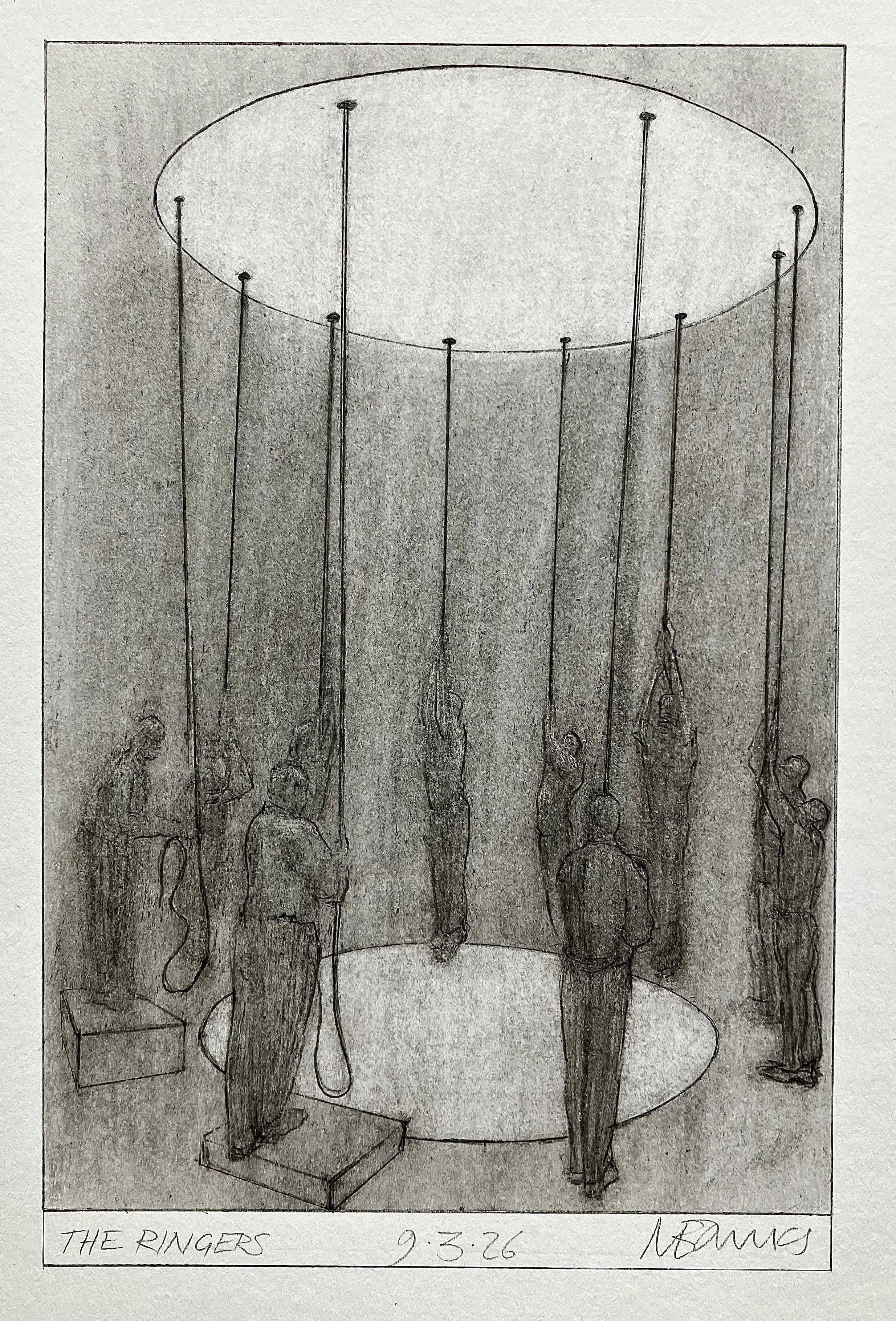 'The Ringers' 2026. Pencil on paper  21 x 14 cm