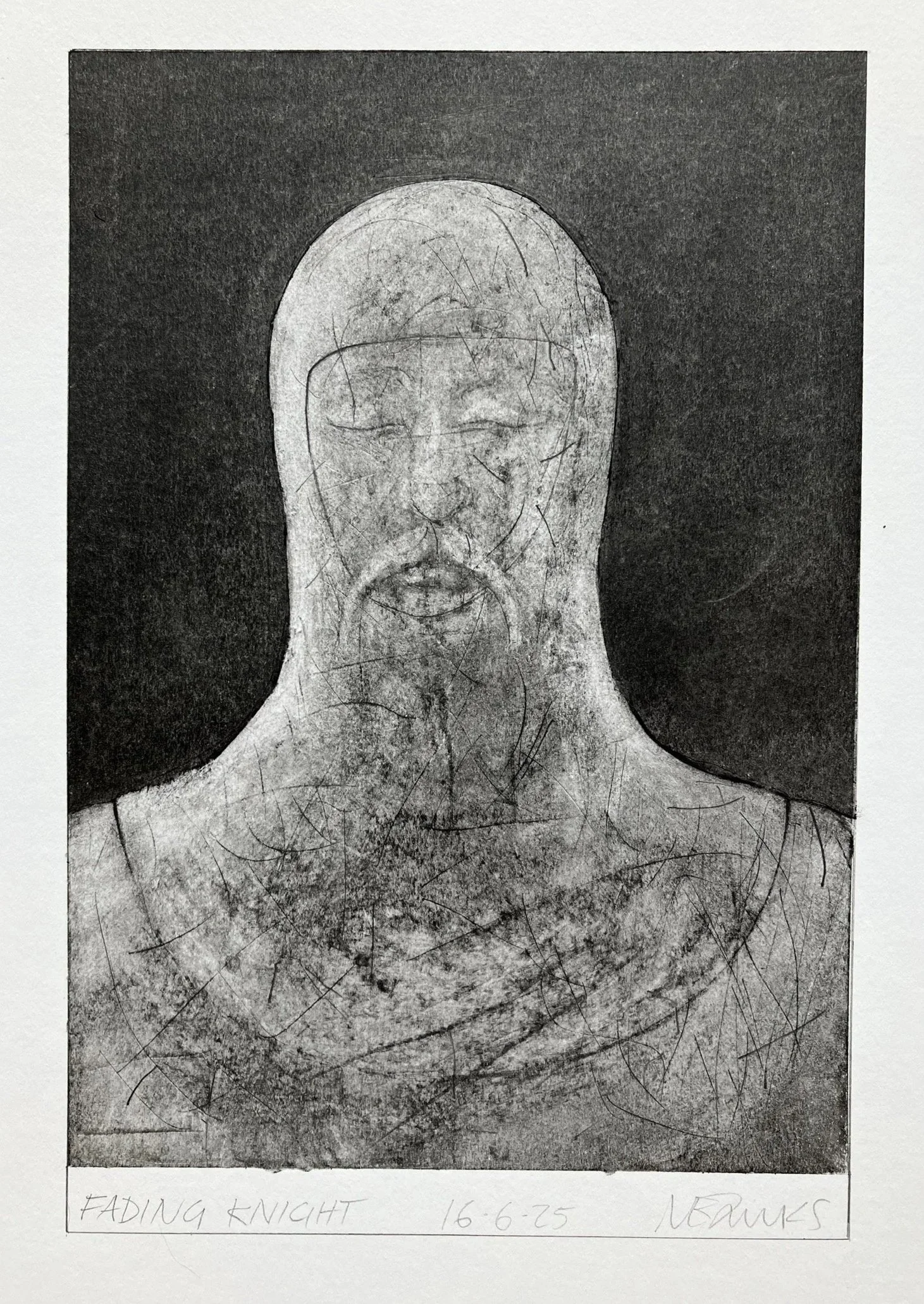 'Fading Knight' 2025.  Pencil and graphite on paper    21 x 14 cm