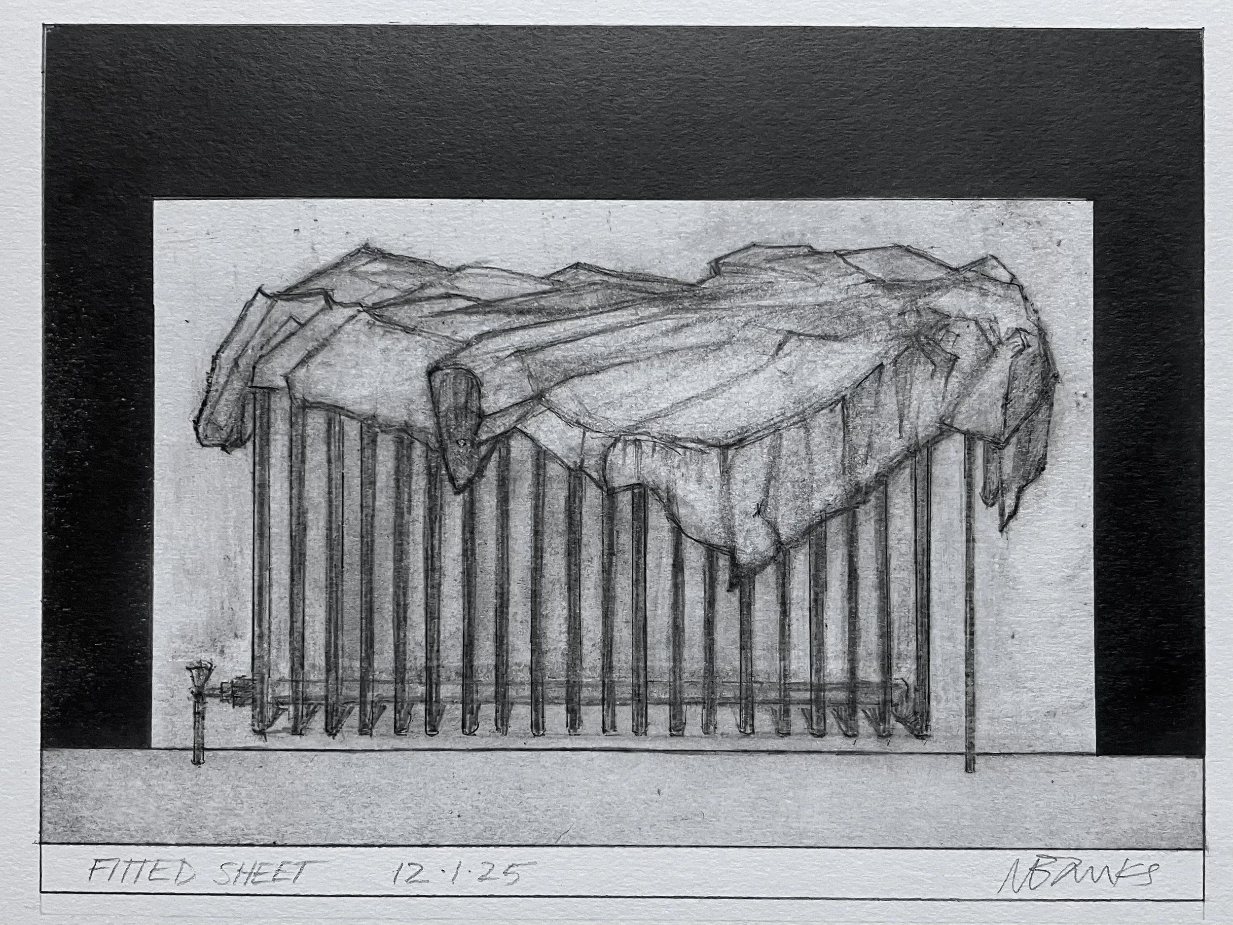 'Fitted Sheet' 2025  Pencil and graphite on paper   20 x 16cm