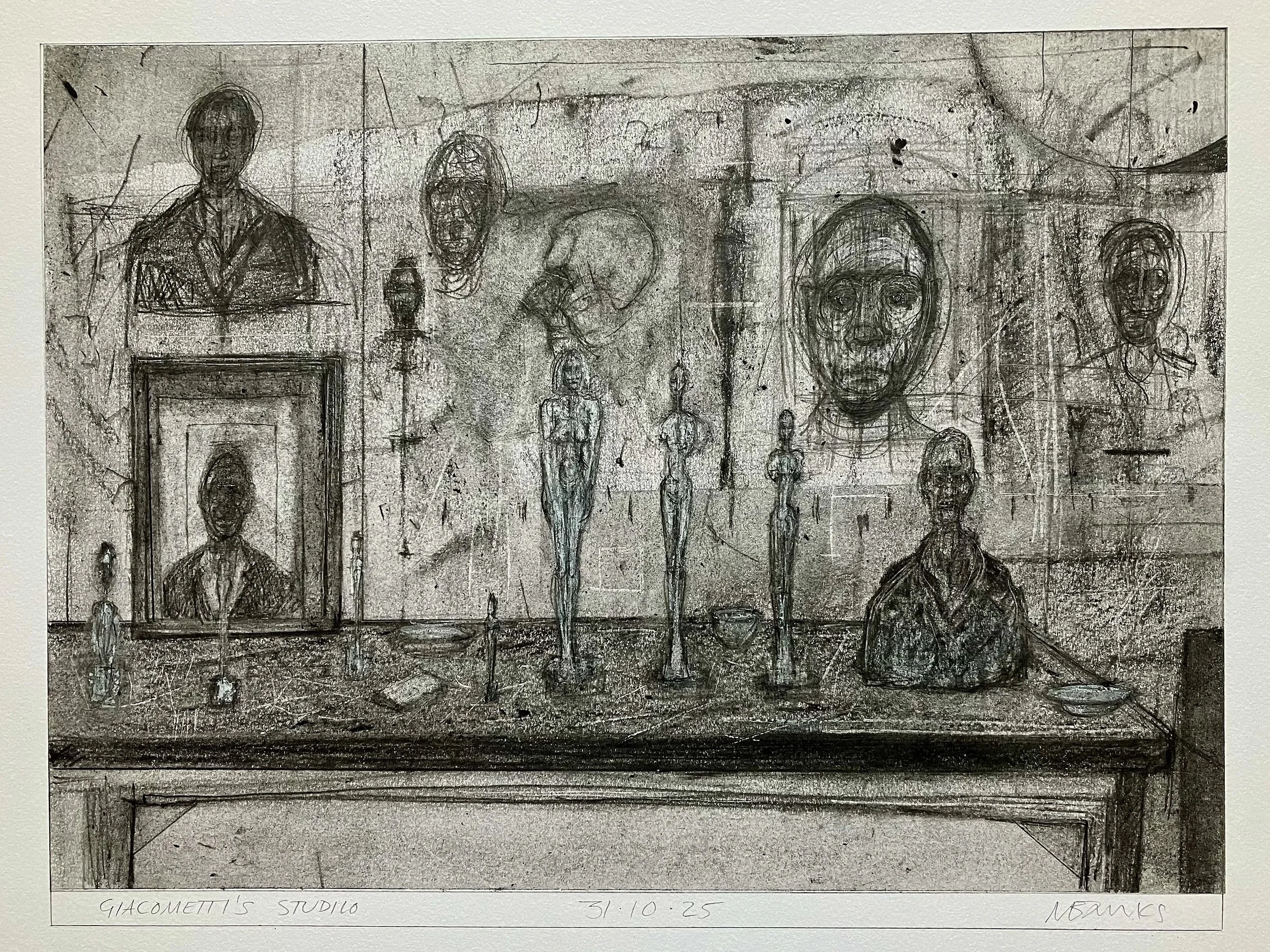 'Giacometti's Studio' 2025.  Pencil, pastel on paper
33 x 20 cm