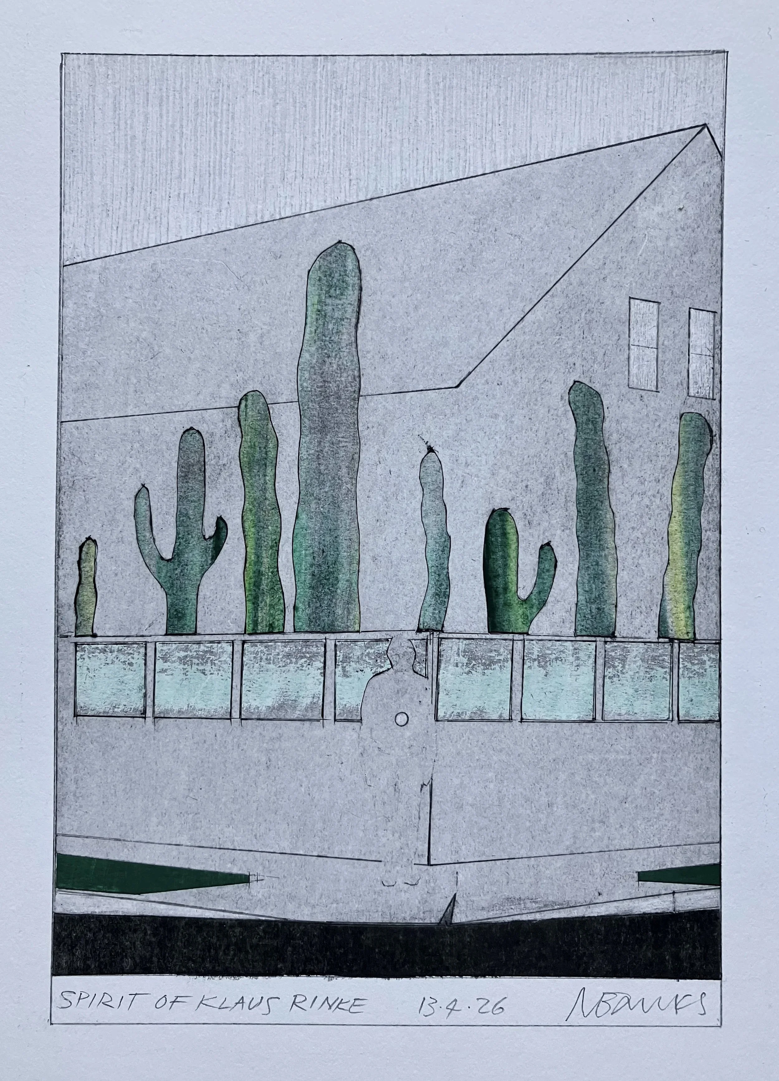 'Spirit of Klaus Rinke' 2026. Pencil, acrylic, graphite on paper   18x14 cm