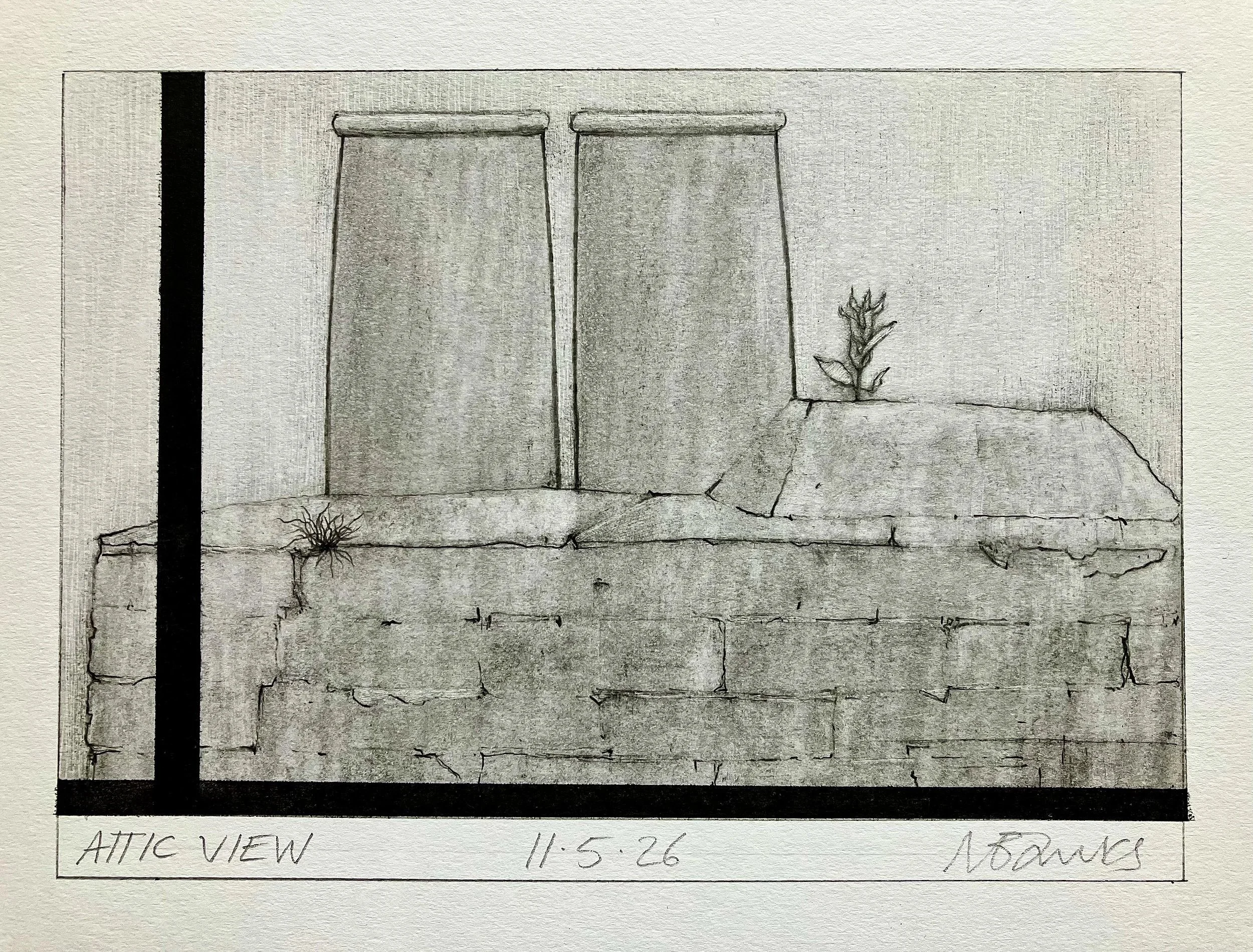 'Attic View' 2026. Pencil and graphite on paper
18 x 12 cm