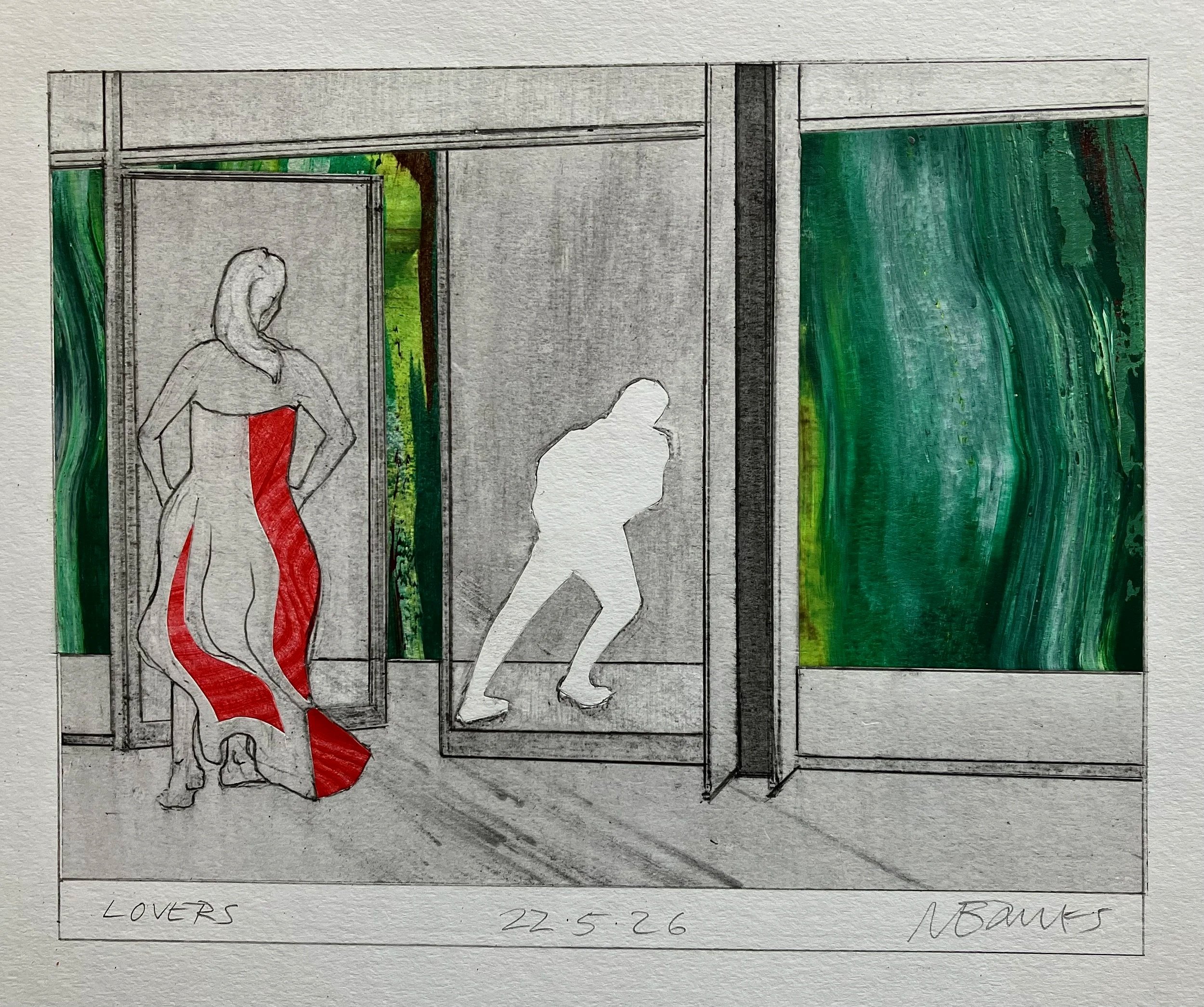 'Lovers' 2026. Pencil, acrylic, graphite on paper
18 x 14 cm