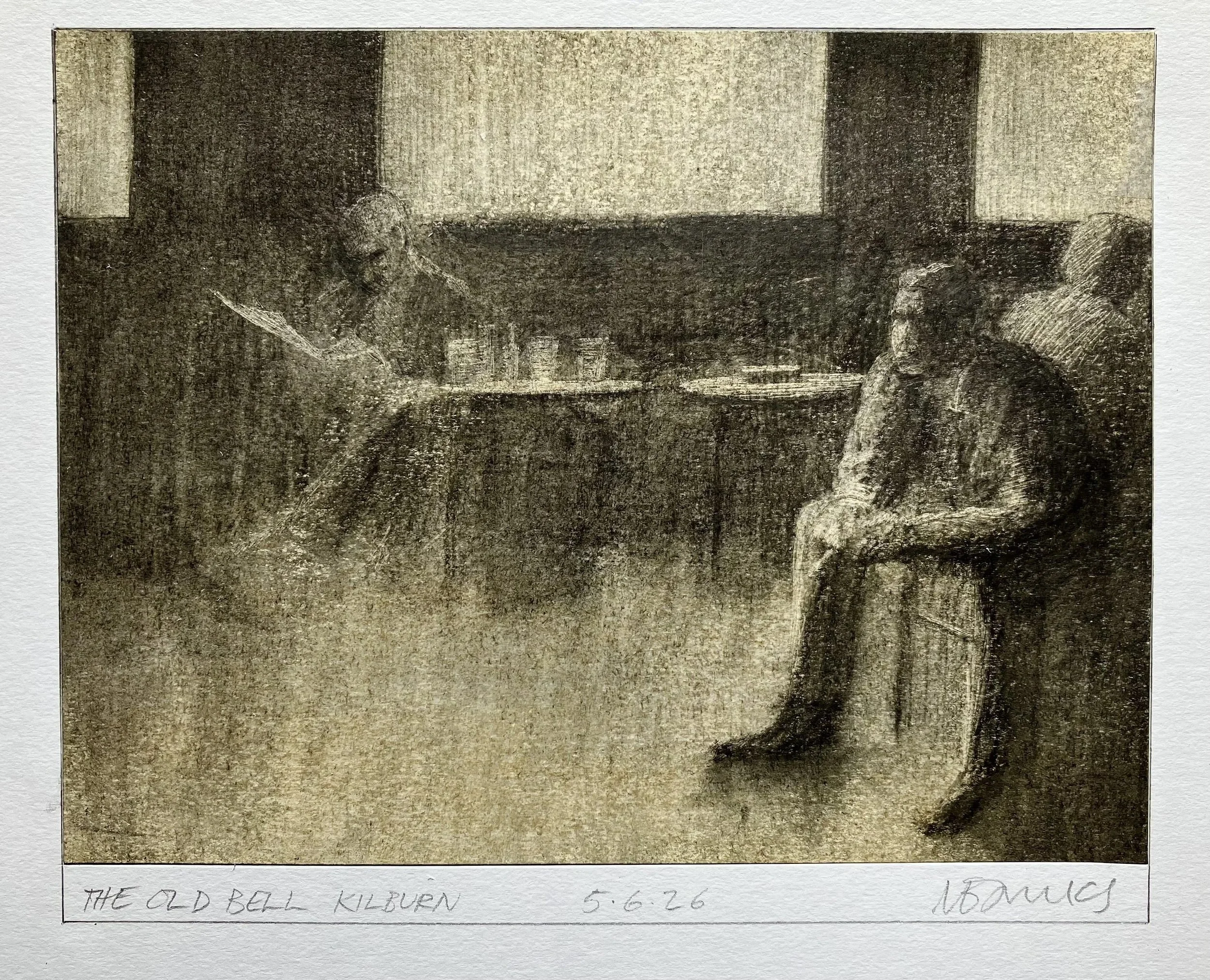 'The Old Bell, Kilburn' 2026.  Pencil and acrylic on paper.  18 x 14 cm