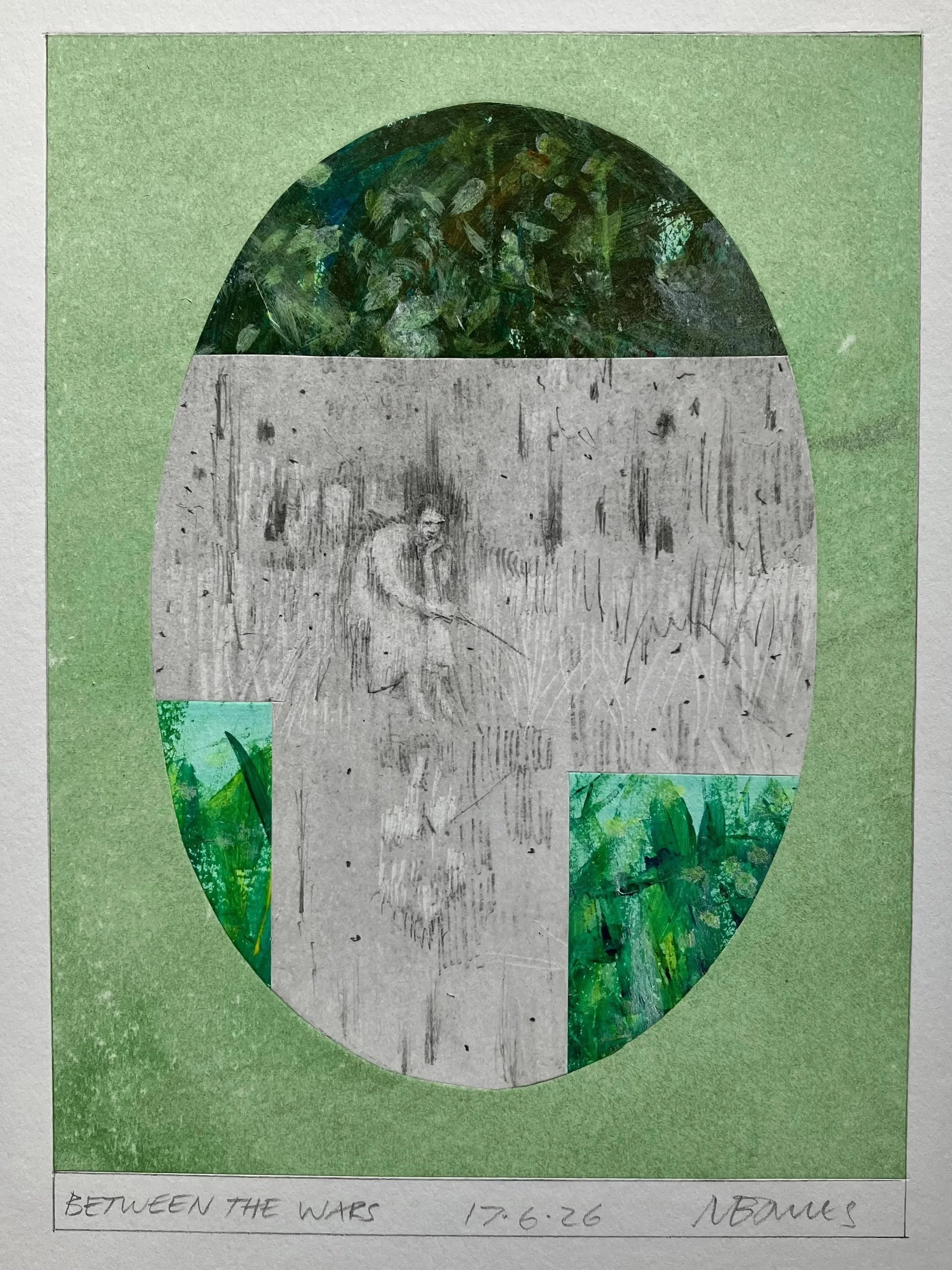 'Between The Wars' 2026. Pencil and acrylic on paper.  19 x 14 cm