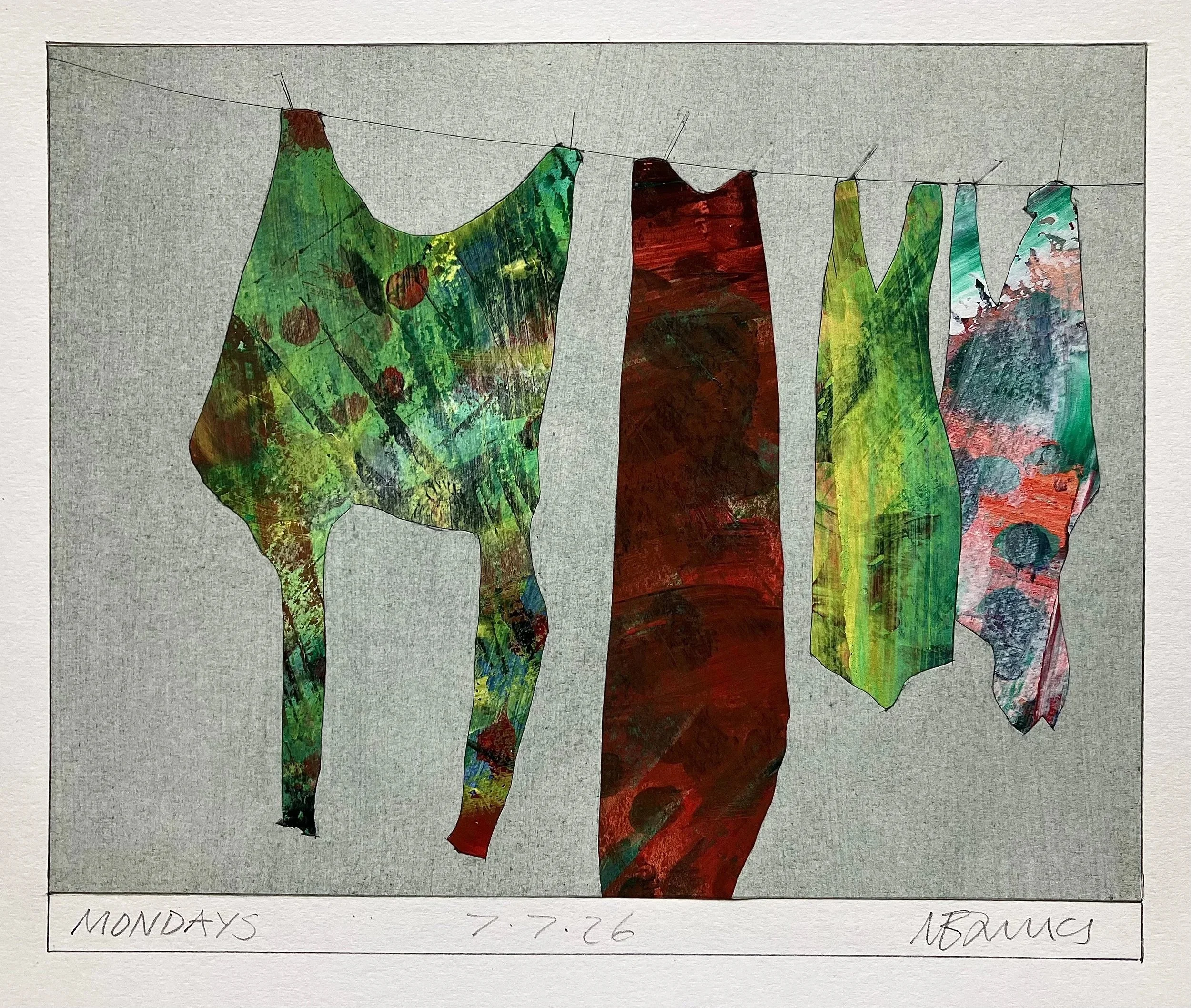 'Mondays' 2026.  Pencil, acrylic, graphite on paper.   20 x 15 cm