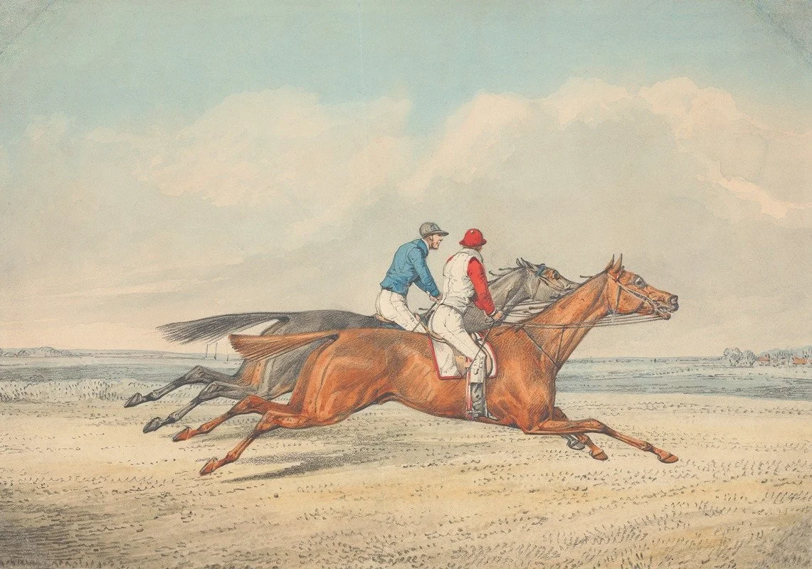 Illustration ancienne de jockeys en pleine course, évoquant la compétition, la performance et la quête de validation dans le regard d’autrui.