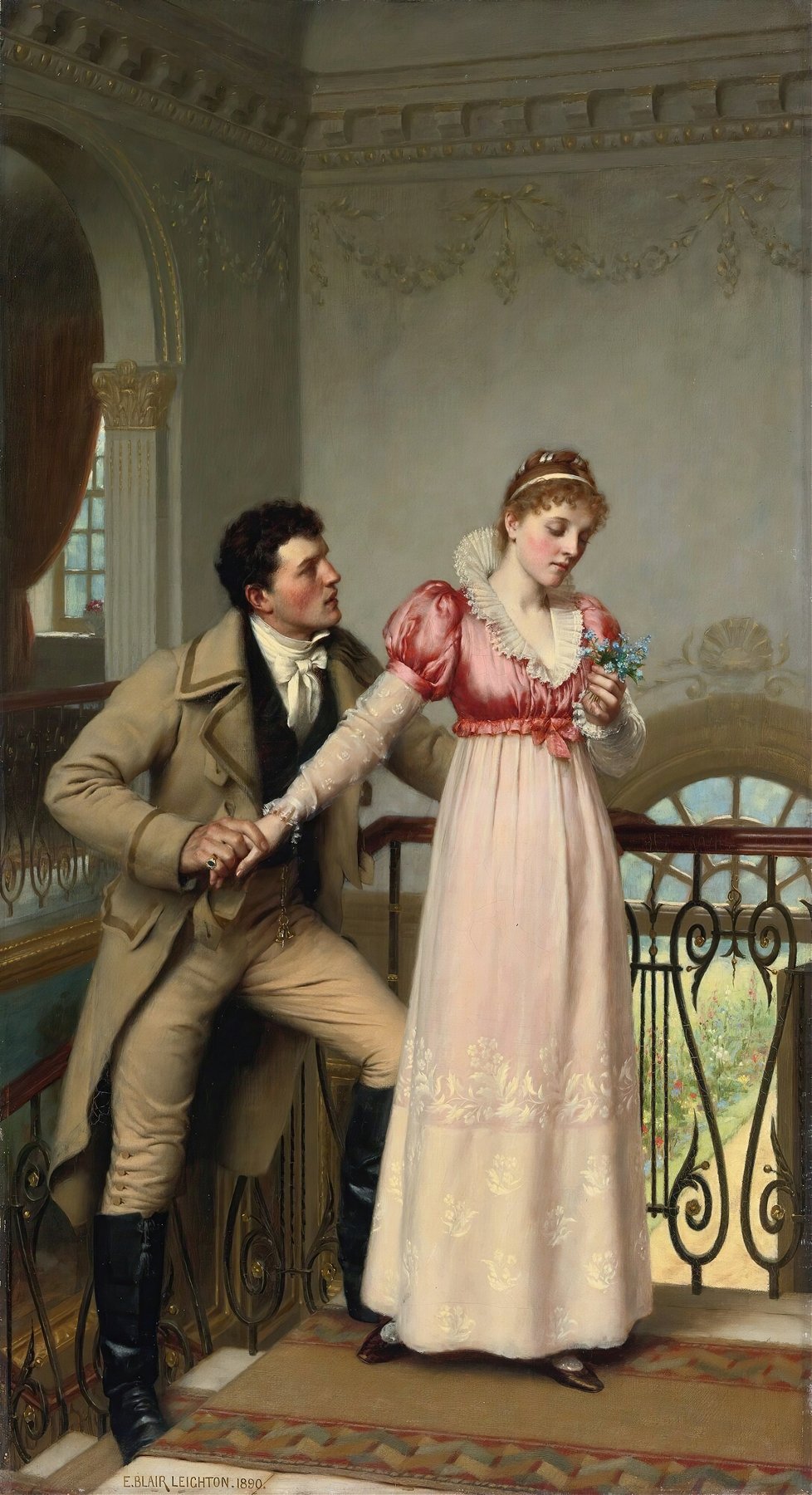 Peinture romantique illustrant une scène de couple et de manipulation émotionnelle, symbolisant les relations toxiques souvent qualifiées à tort de pervers narcissiques dans le langage courant.