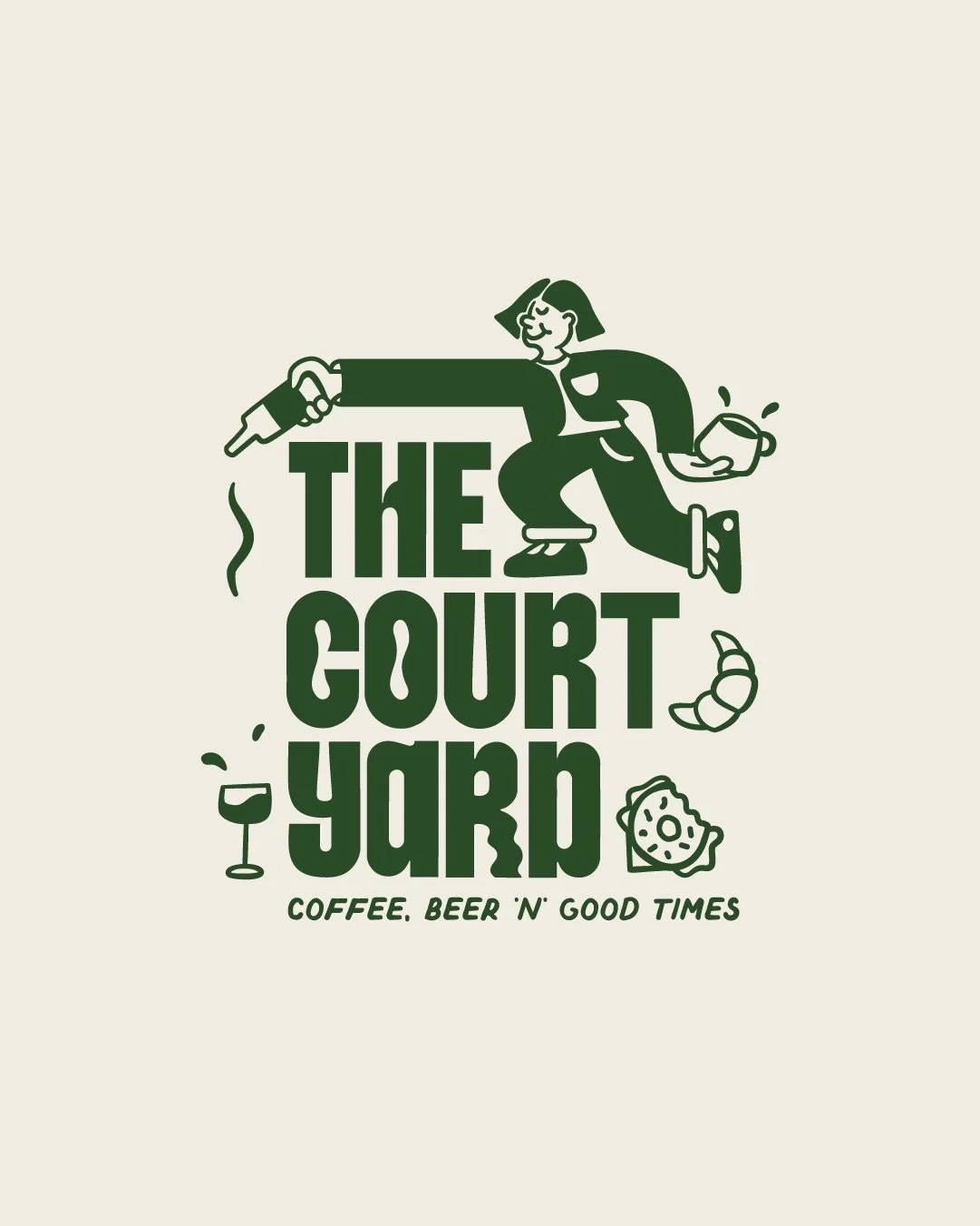 The Courtyard &mdash; cafe, bar, and hangout destination 👀

Playful and friendly energy shaped this brand from the start. With a space that shifts from cafe to bar to hangout spot and even a yoga studio, the illustrations were designed to feel like 