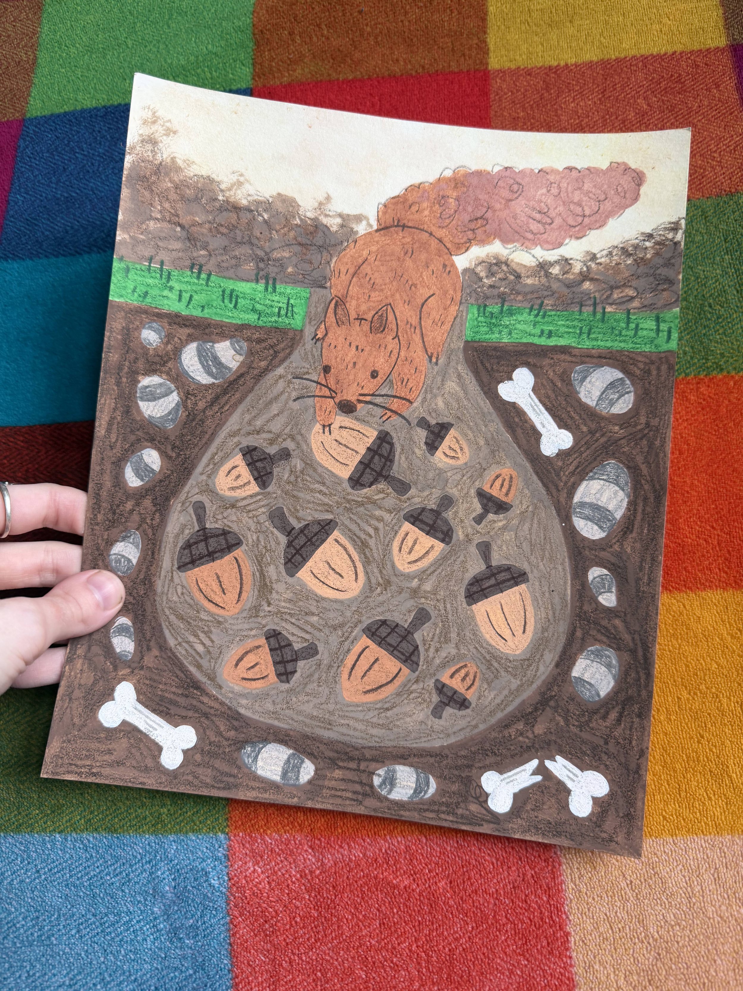Squirrel Hiding Nuts Original Painting