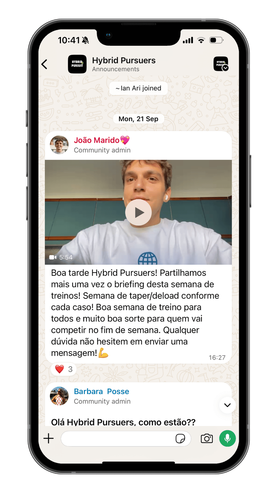 Briefing de cada treino da semana, em vídeo