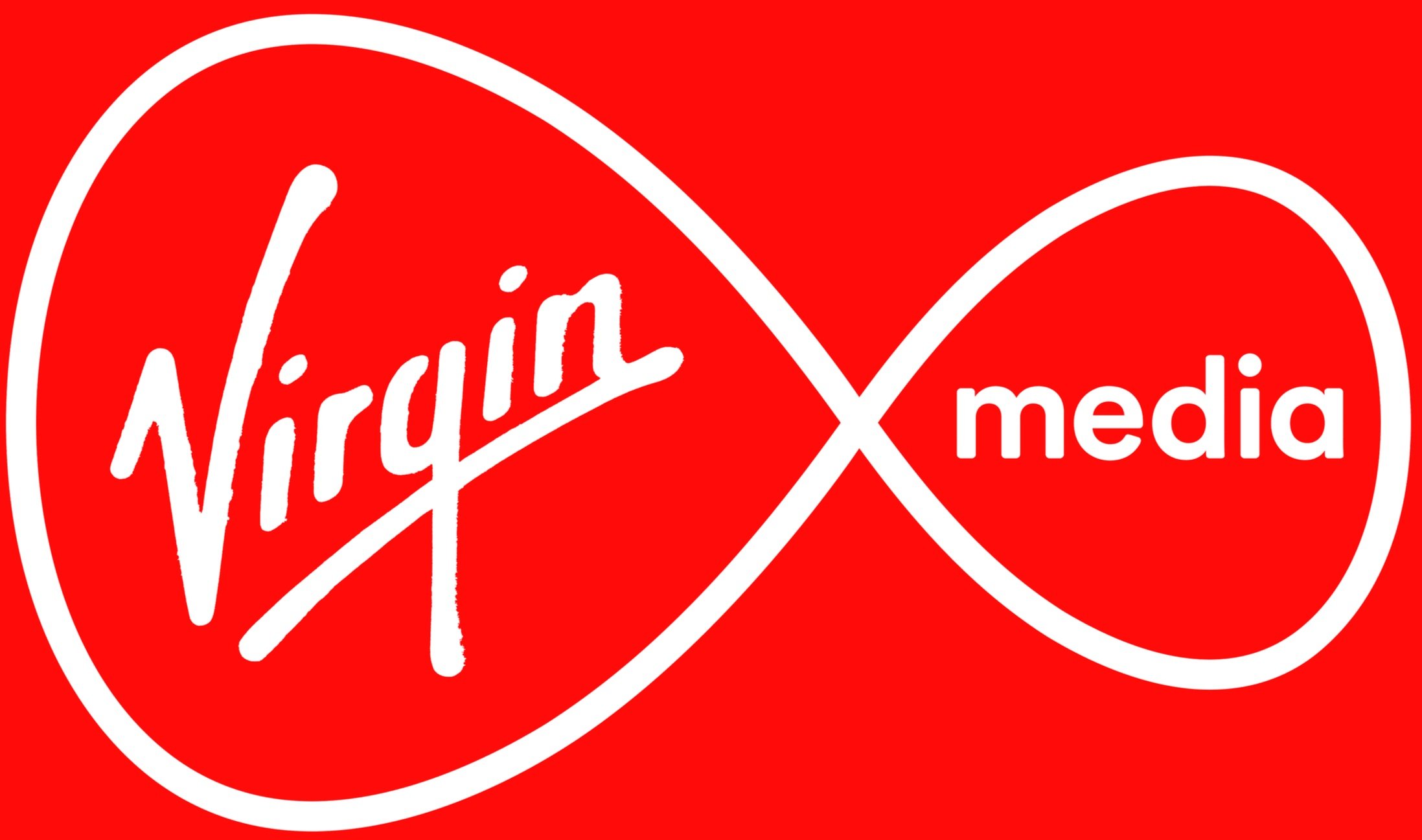 Virgin Media logo with infinity symbol on red background
