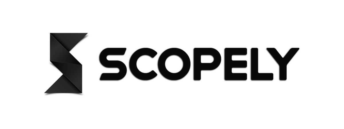 Logo for ScoPely, featuring a stylized folded paper icon next to the text 'SCOPELY' in bold black letters.