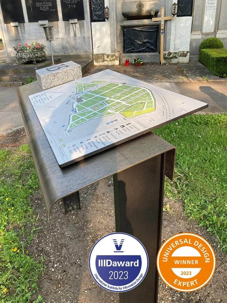 Leitsystem St. Barbarafriedhof Linz, in Kooperation mit Christel Schmid
