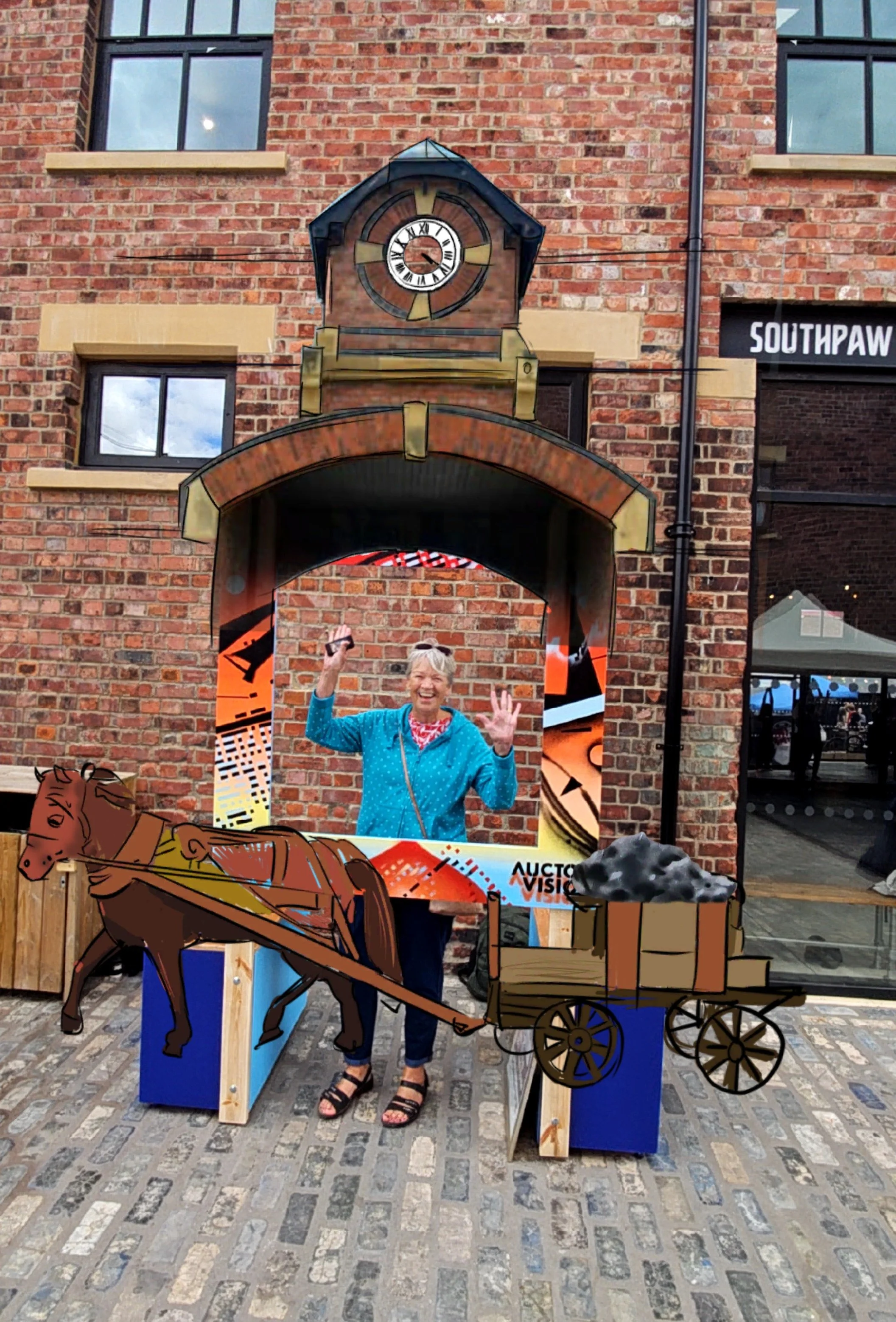 Josephine Maddock in an augmented reality frame artwork at sheepfolds stables