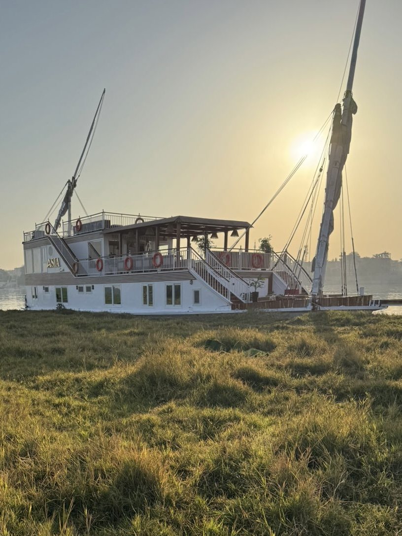 View of the Dahabiya boat at sunset