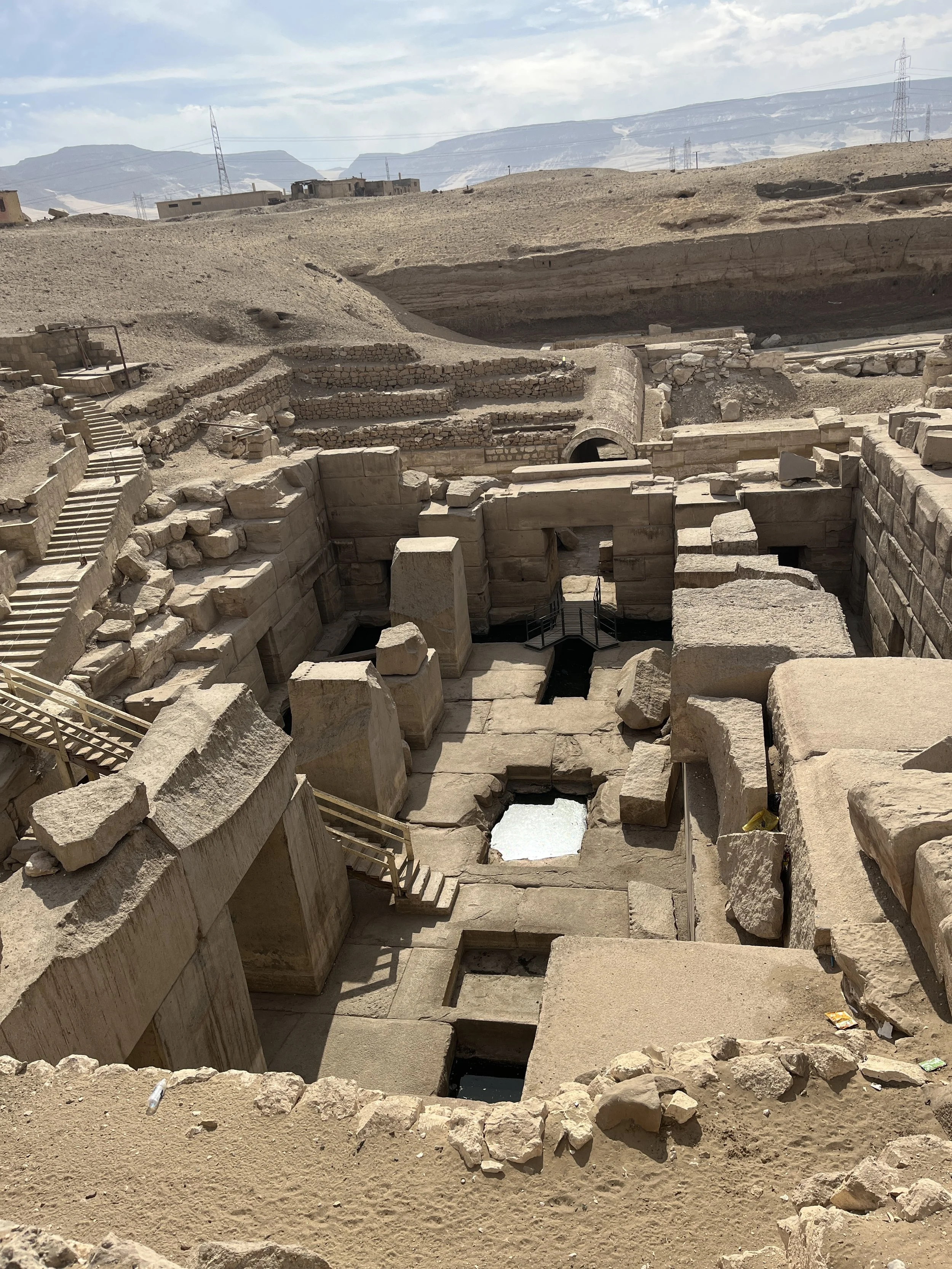 Ancient stone chambers of the Osireion in Abydos, Egypt, known for its deep ceremonial and initiatory significance.