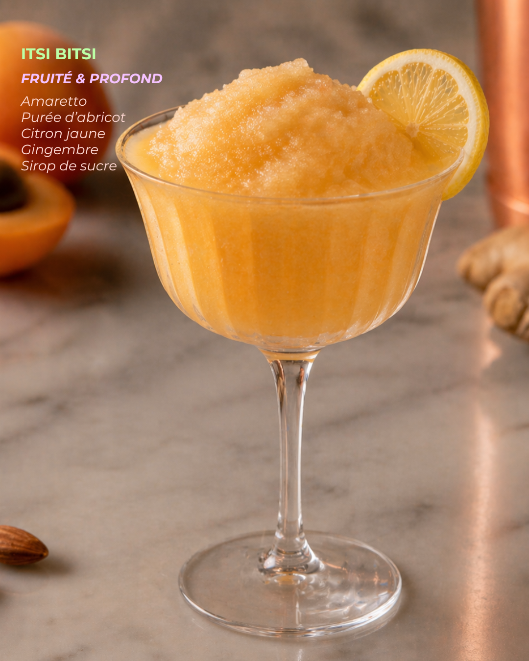 Amaretto sour Frozen cocktail sur mesure prestation  bar évènement 