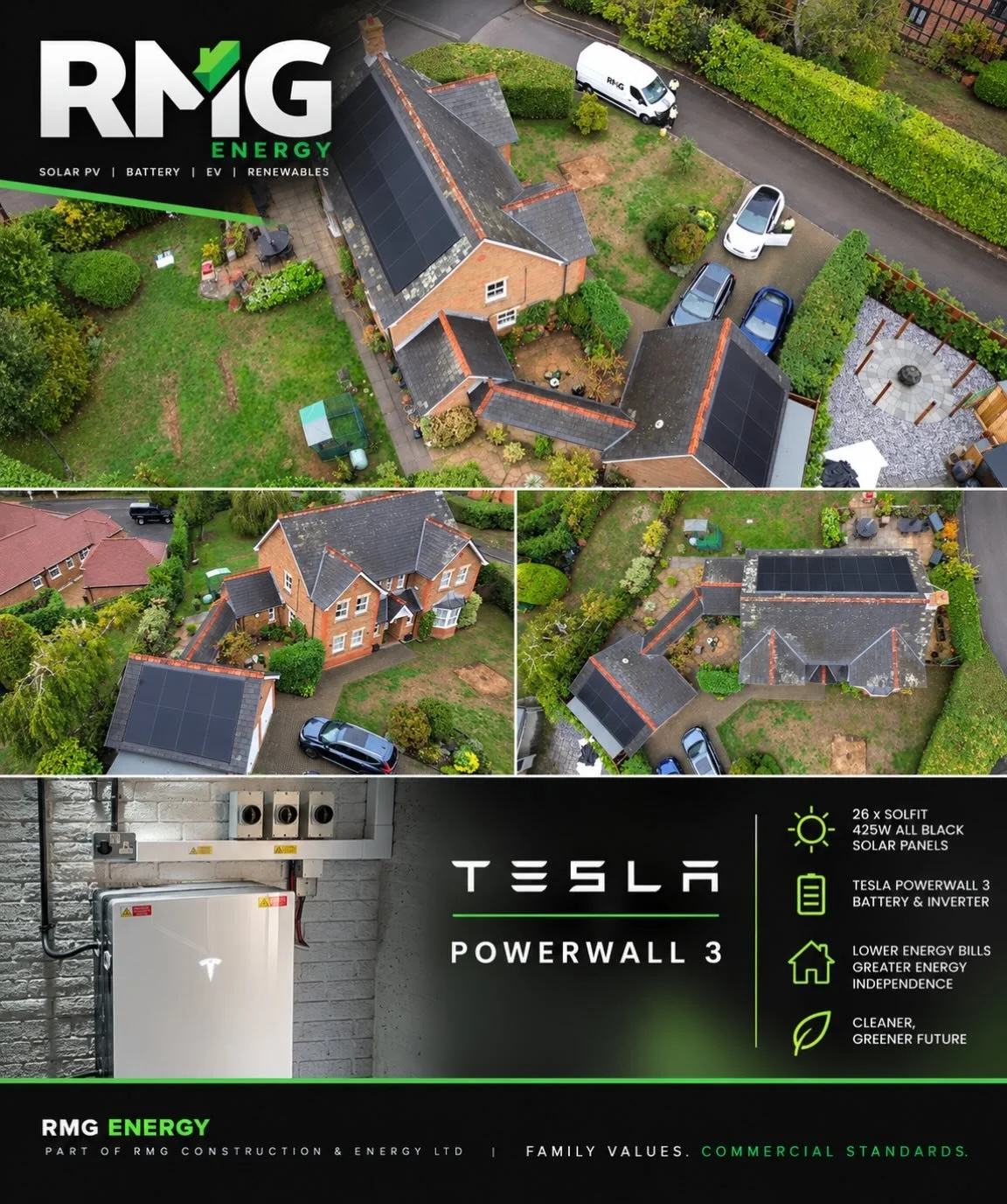 Another RMG Energy installation complete!

Another fantastic home energy upgrade completed by our team, combining integrated solar technology with Tesla battery storage.

Project highlights:

&bull; 11.05 kWp Solar PV system
&bull; 26 &times; 425W So