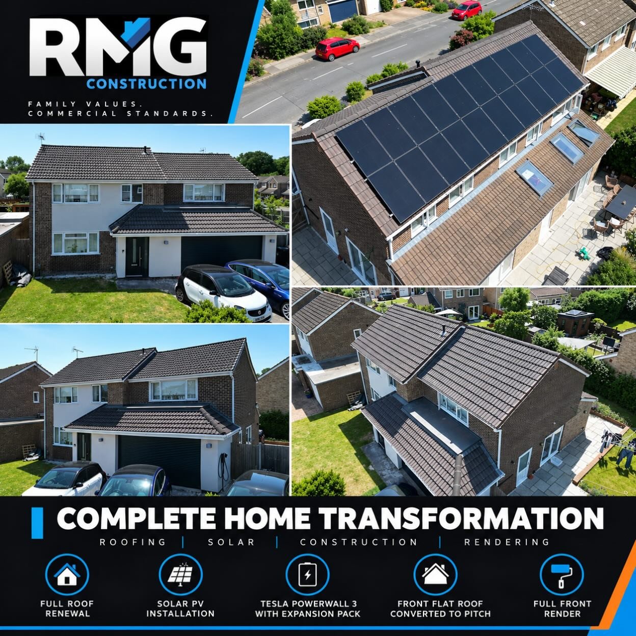 Transforming Homes. Reducing Energy Bills. Built to Last.

Another fantastic domestic project completed by RMG Construction &amp; Energy Ltd, bringing together our roofing, solar and construction expertise to deliver a complete home transformation.

